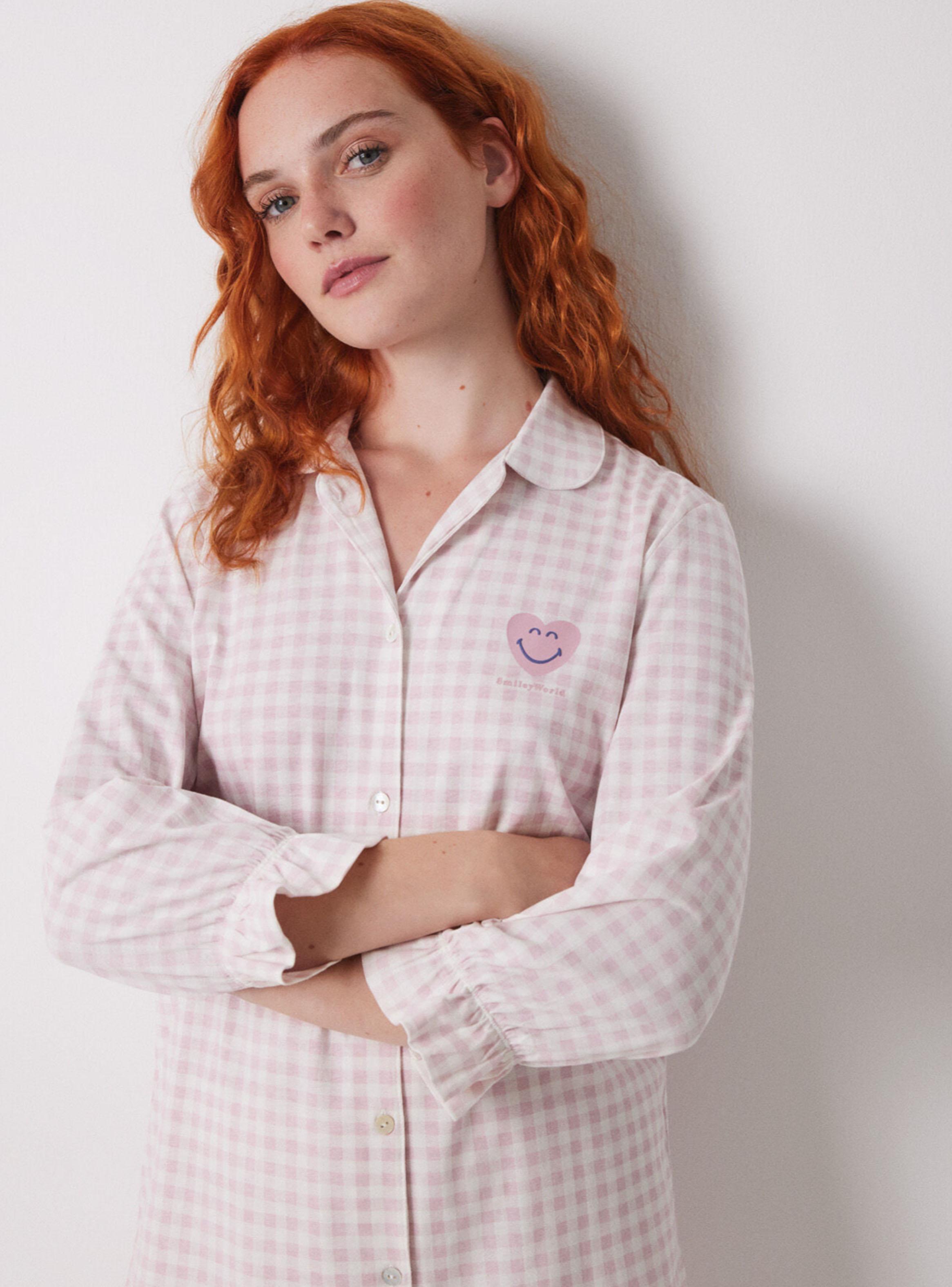 Pijama Camisero Largo Algodón Rosa Cuadros-2