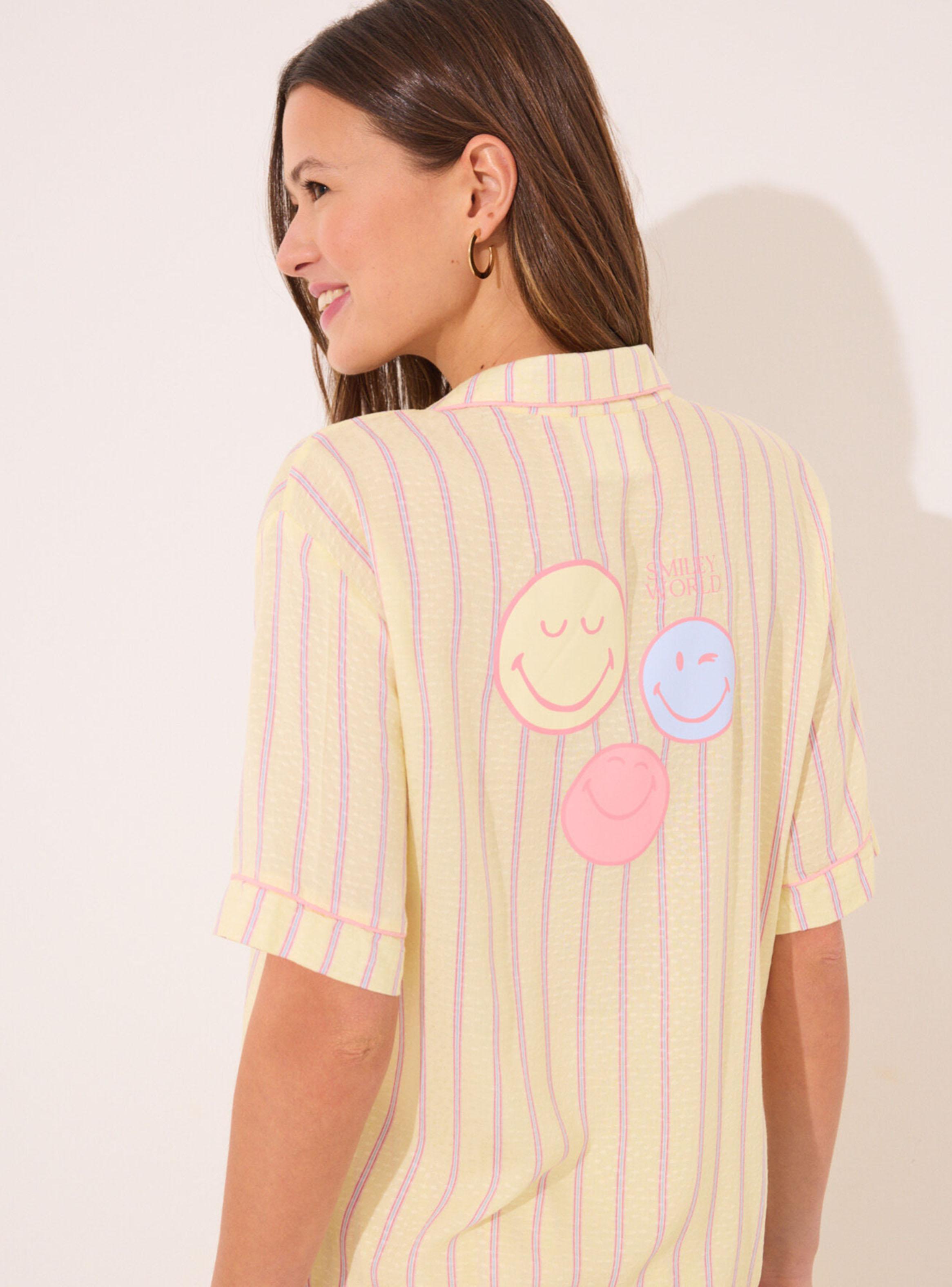 Pijama Camisero Satén Rayas Smiley-3