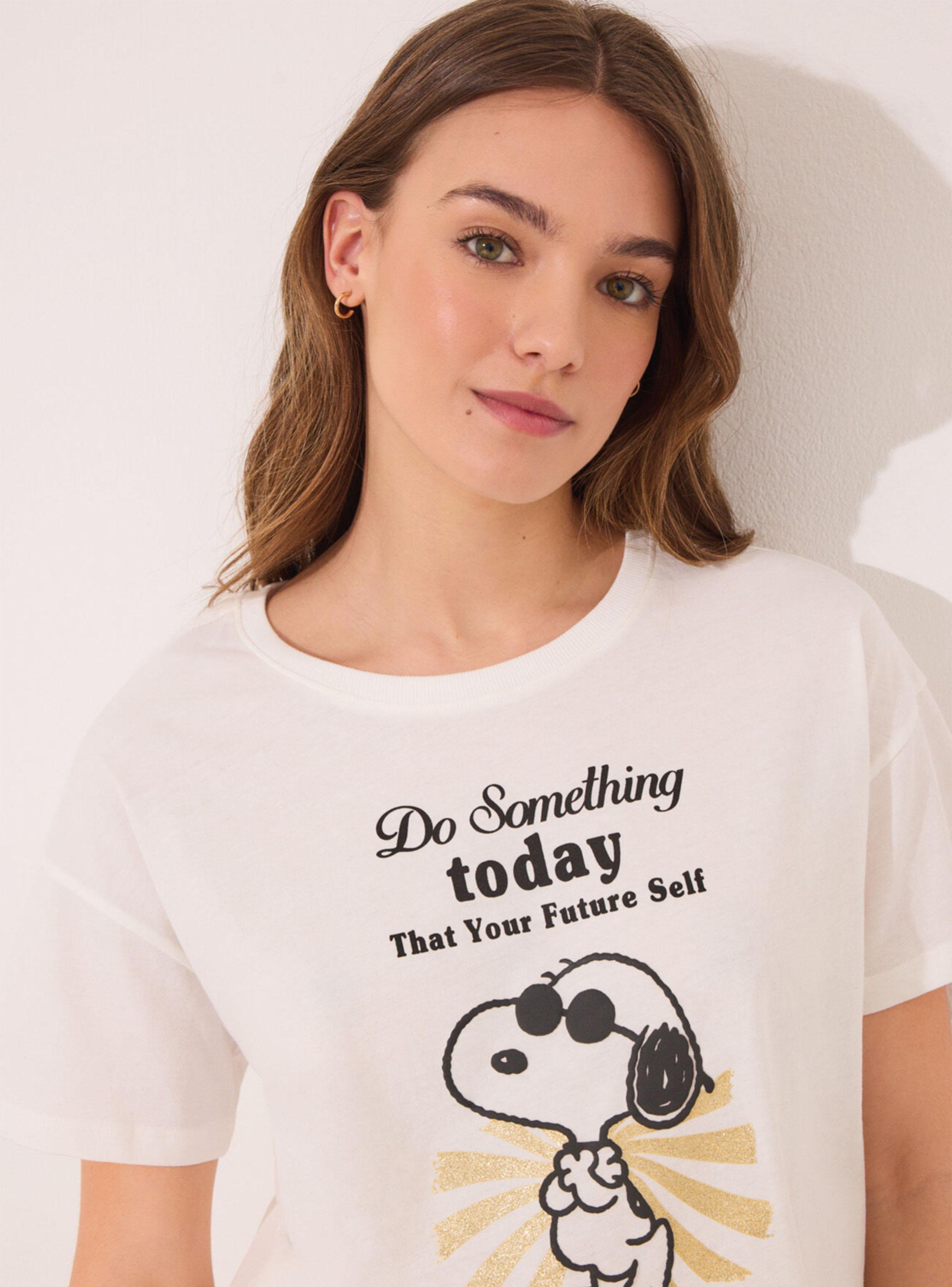 Pijama Corto Algodón Snoopy Marfil-4