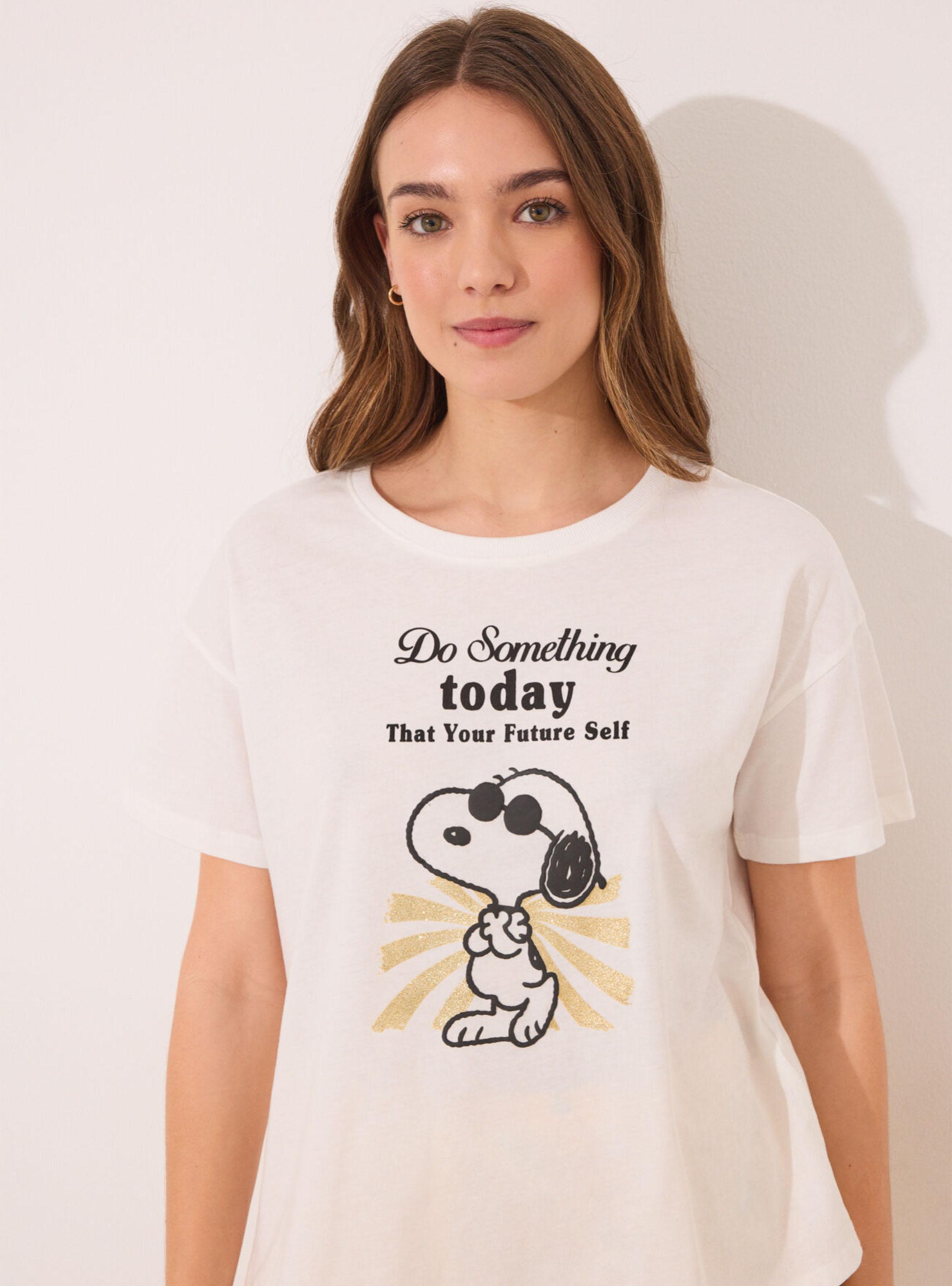 Pijama Corto Algodón Snoopy Marfil-3