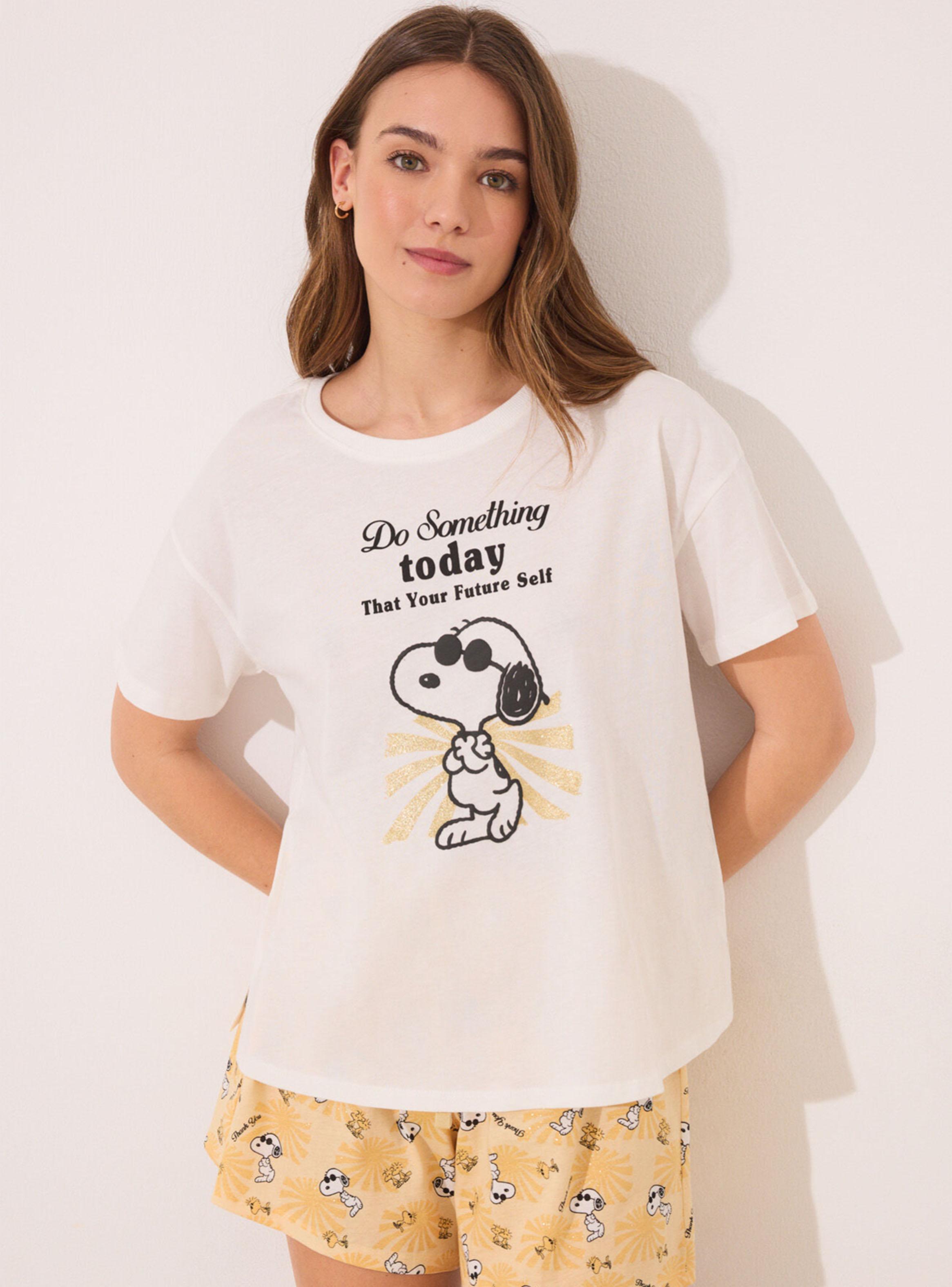 Pijama Corto Algodón Snoopy Marfil-2
