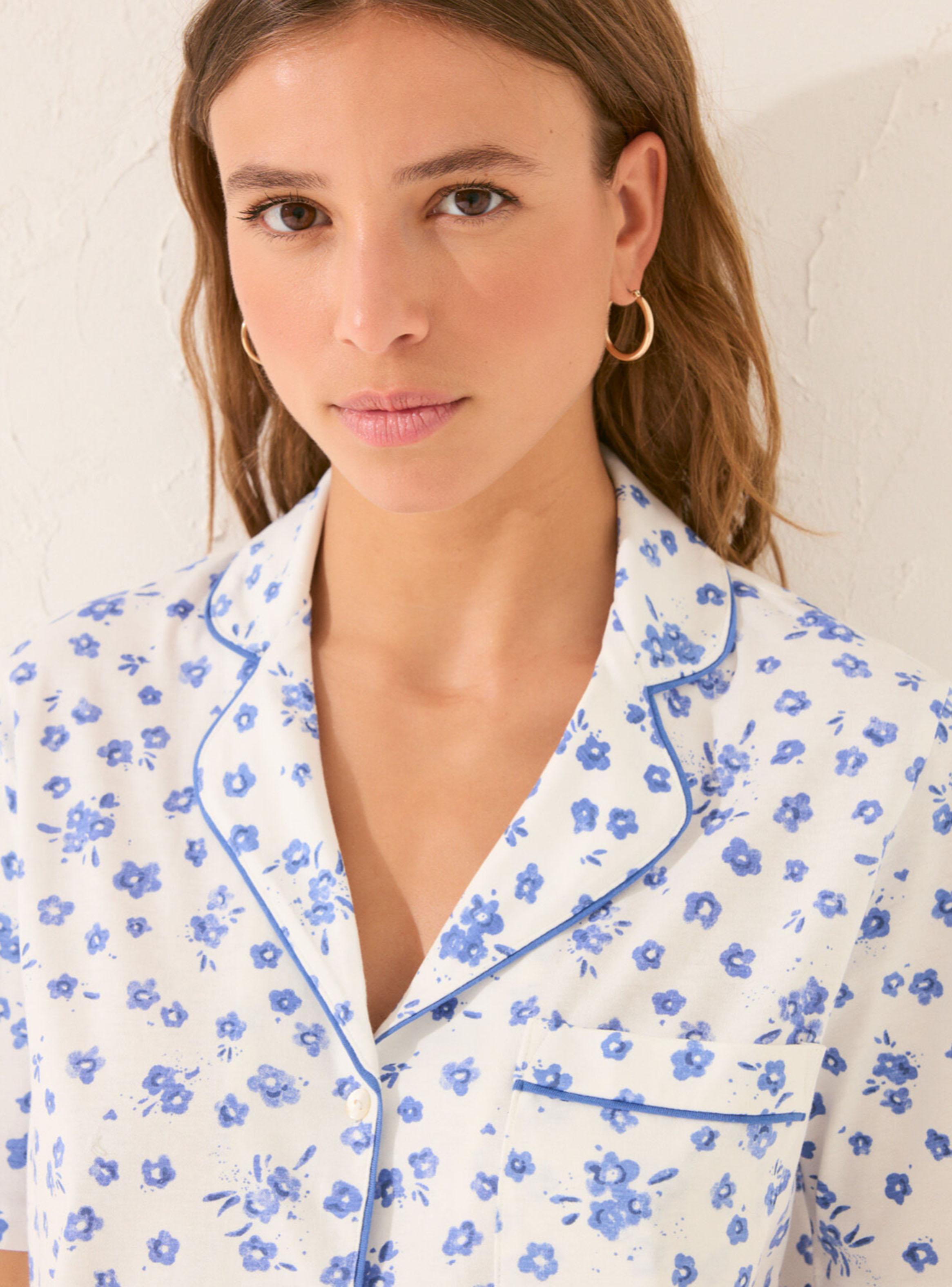 Pijama Camisero Largo Floral Bla-3