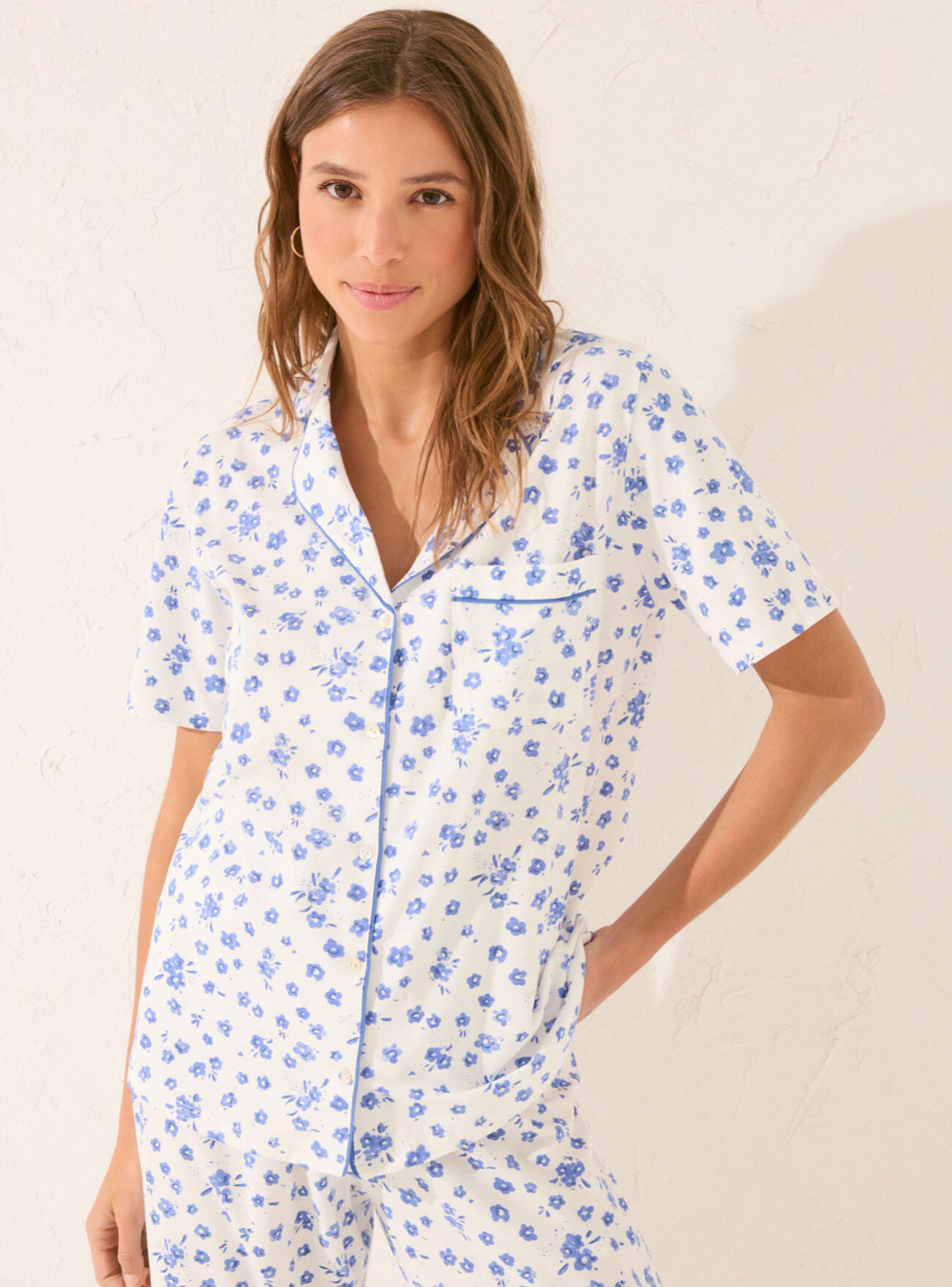 Pijama Camisero Largo Floral Bla-2