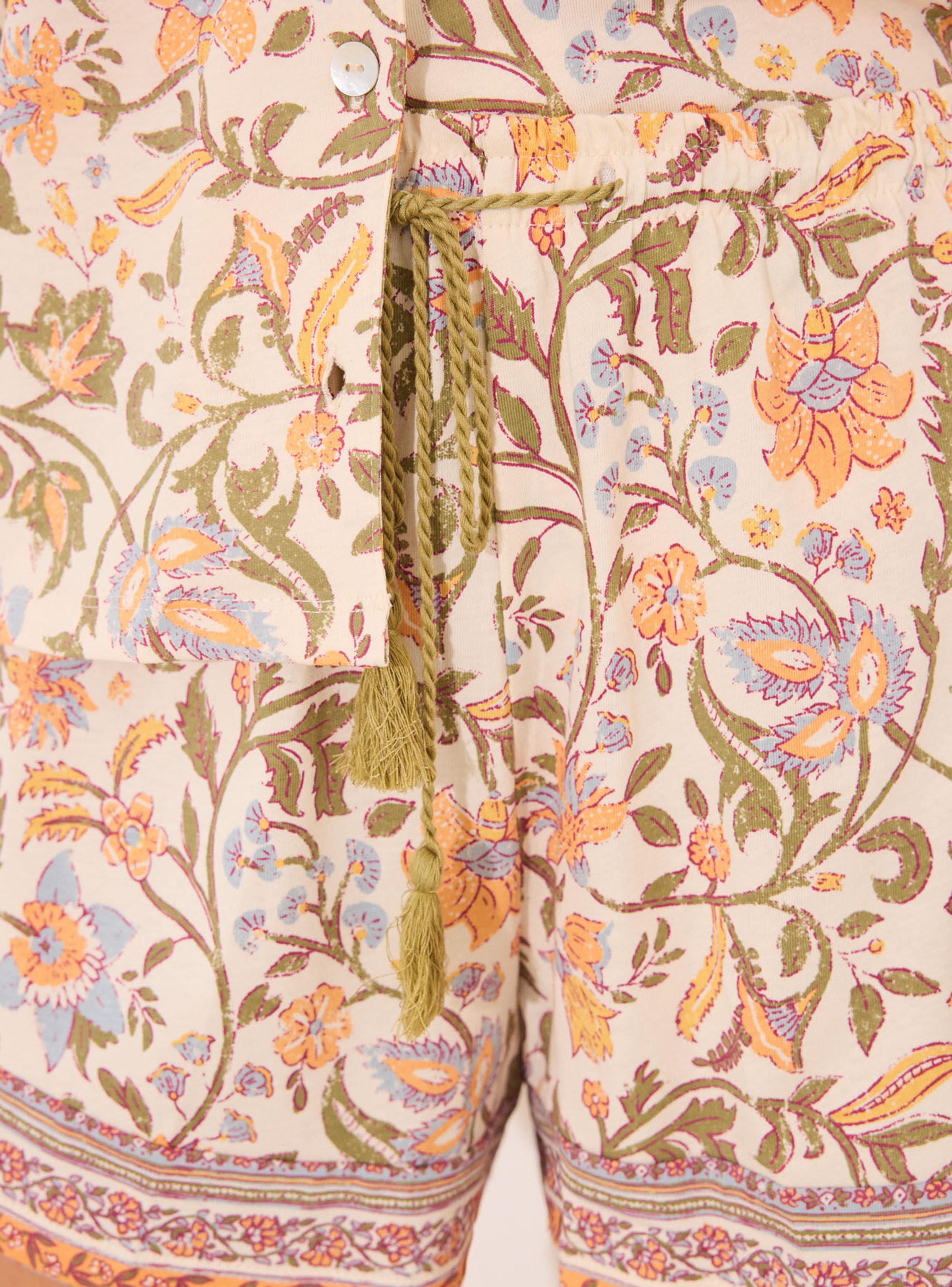 Pijama Corto Camisero Flores de Algodón-4