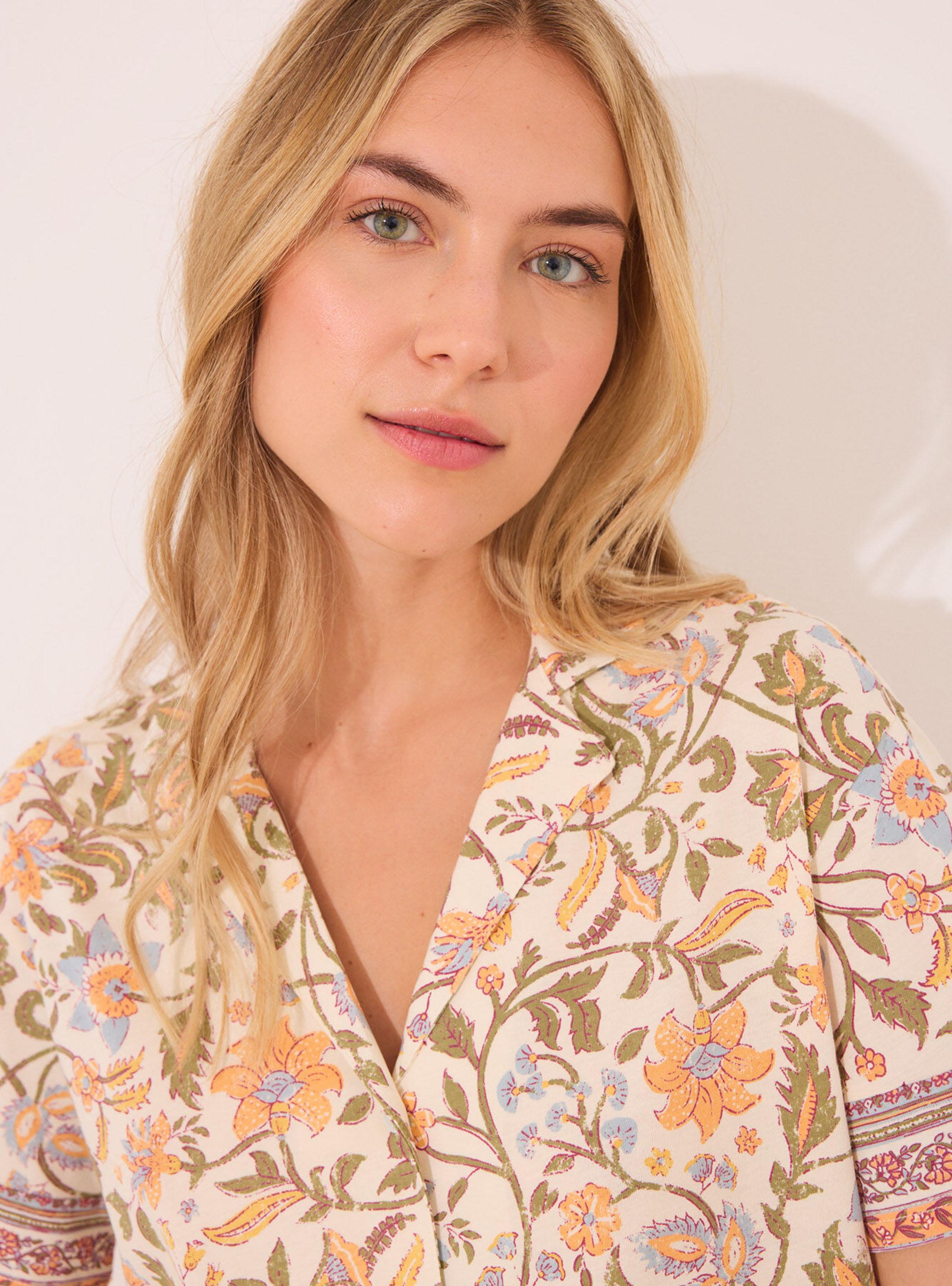 Pijama Corto Camisero Flores de Algodón-3