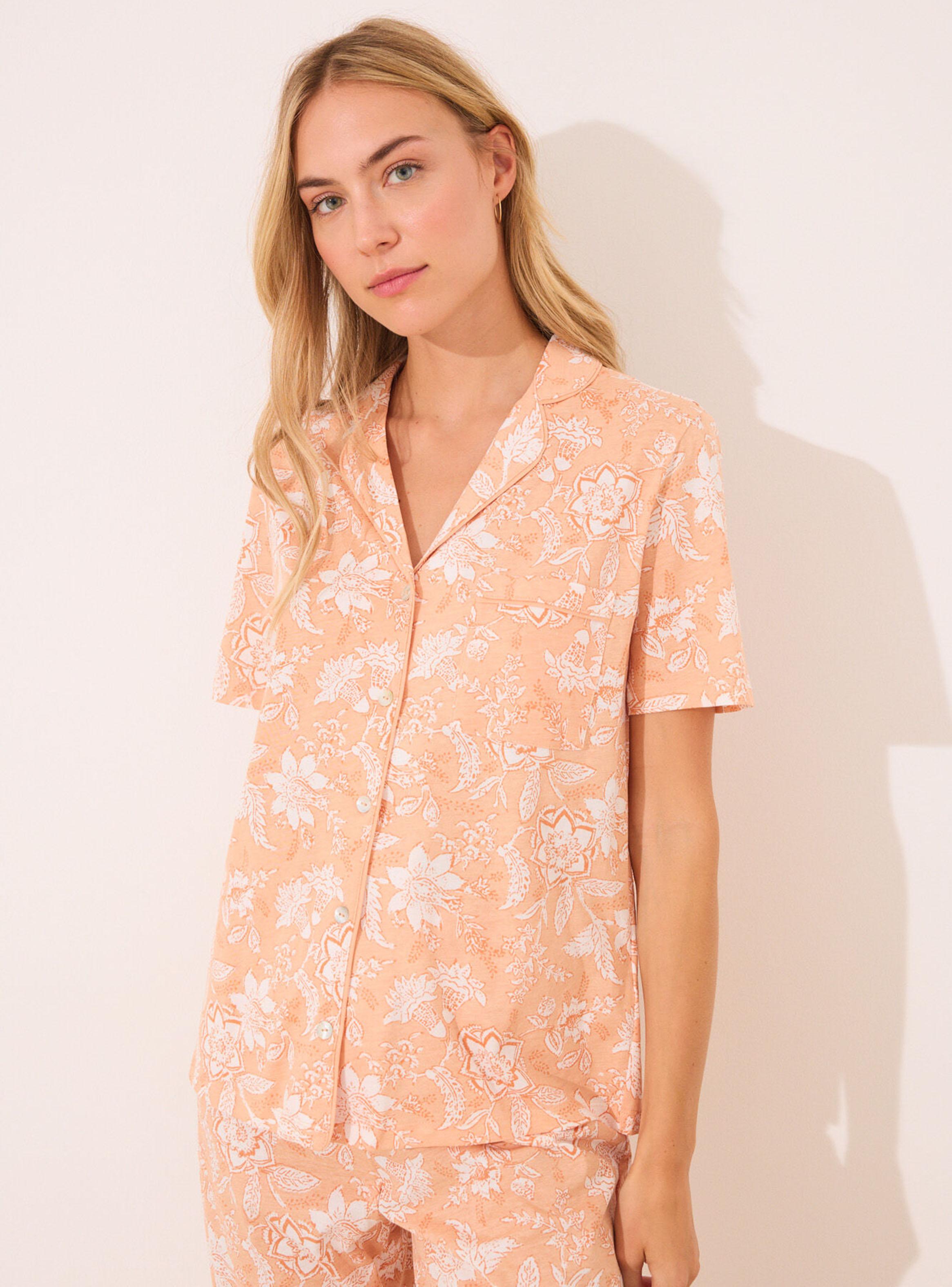 Pijama Camisero Capri Naranja Algodón-2