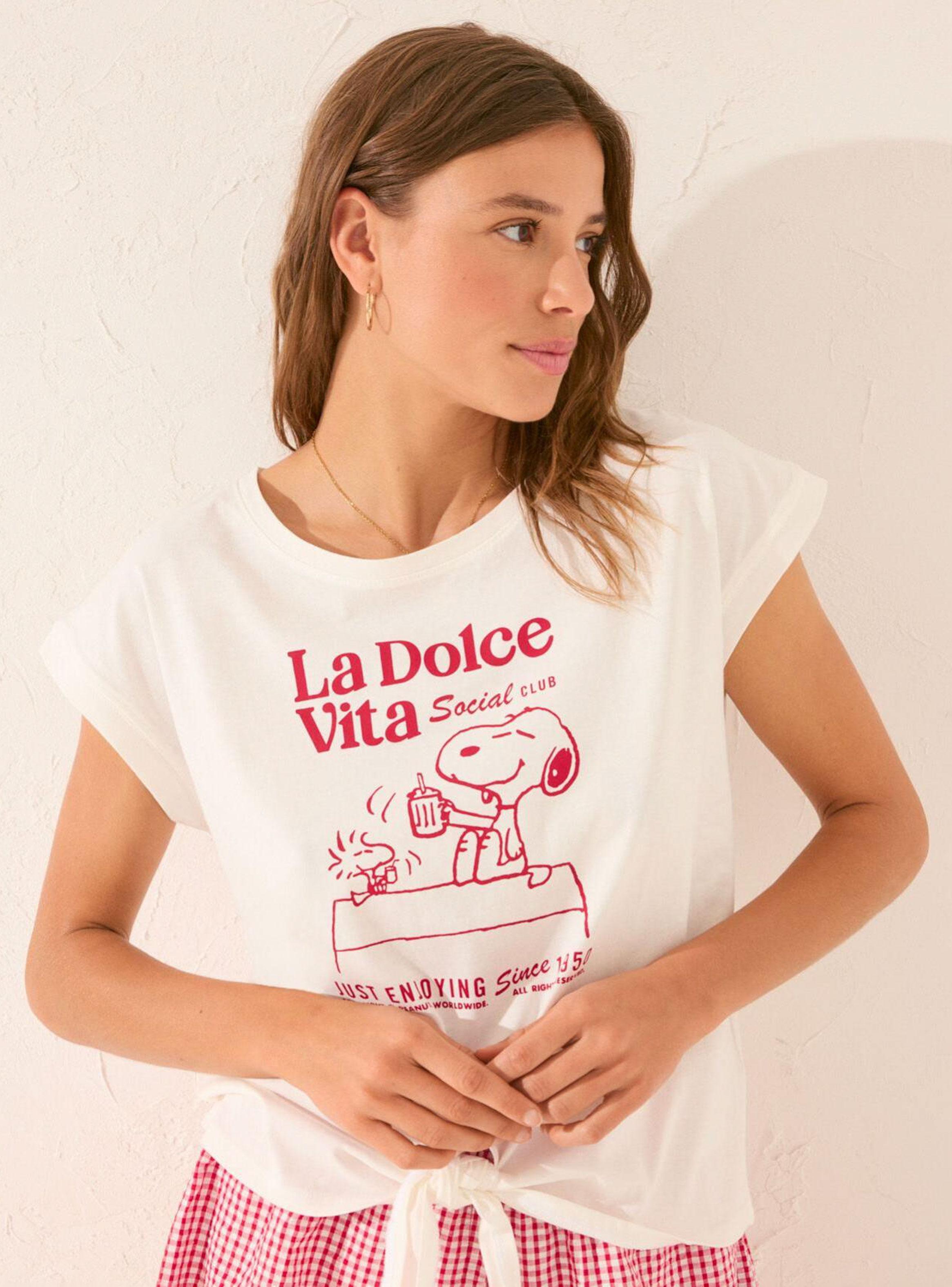 Polera Manga Corta Algodón Blanco Snoopy-2