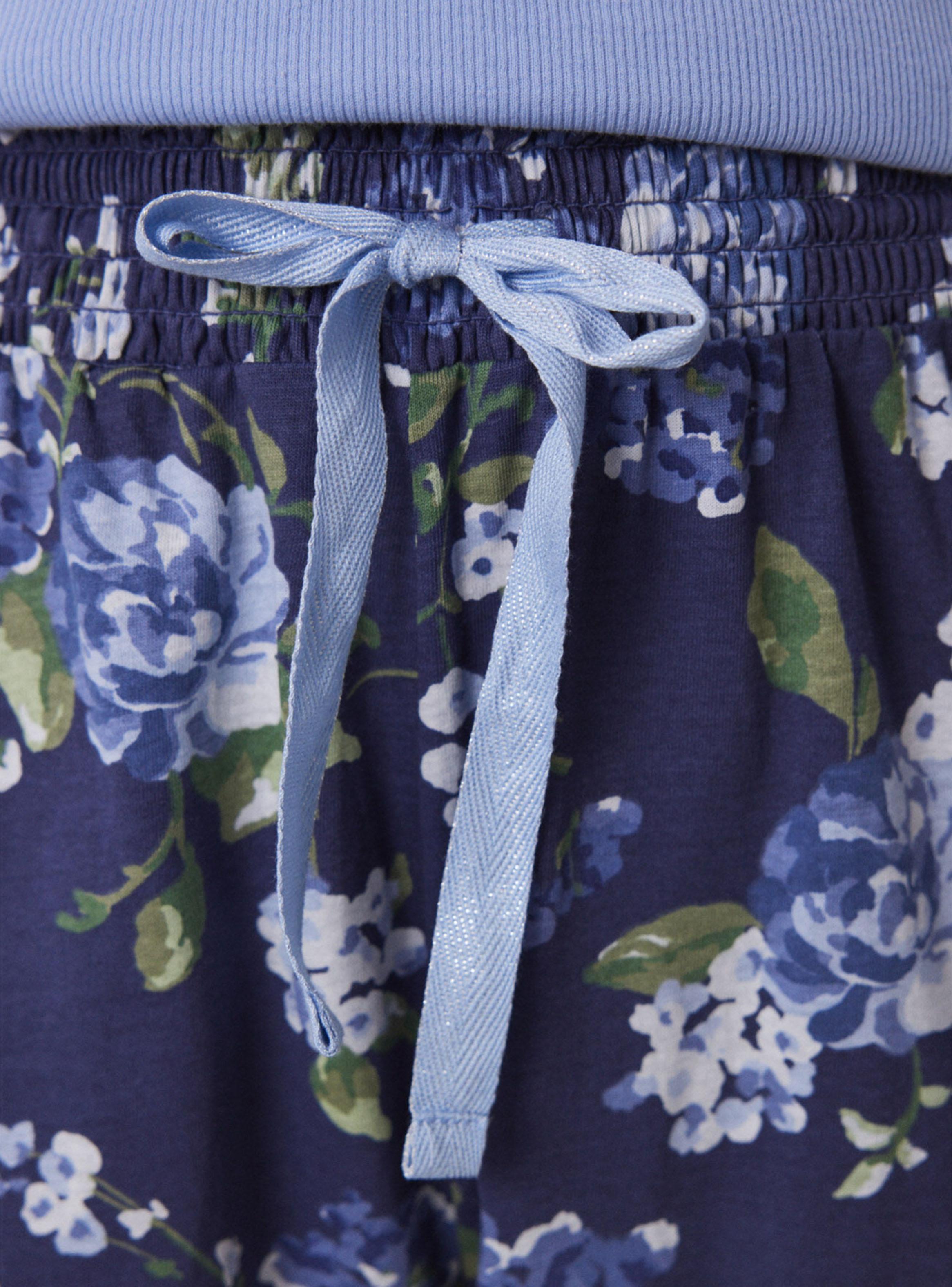 Pijama Largo Algodón Canalé Sólido y Print Flores-4