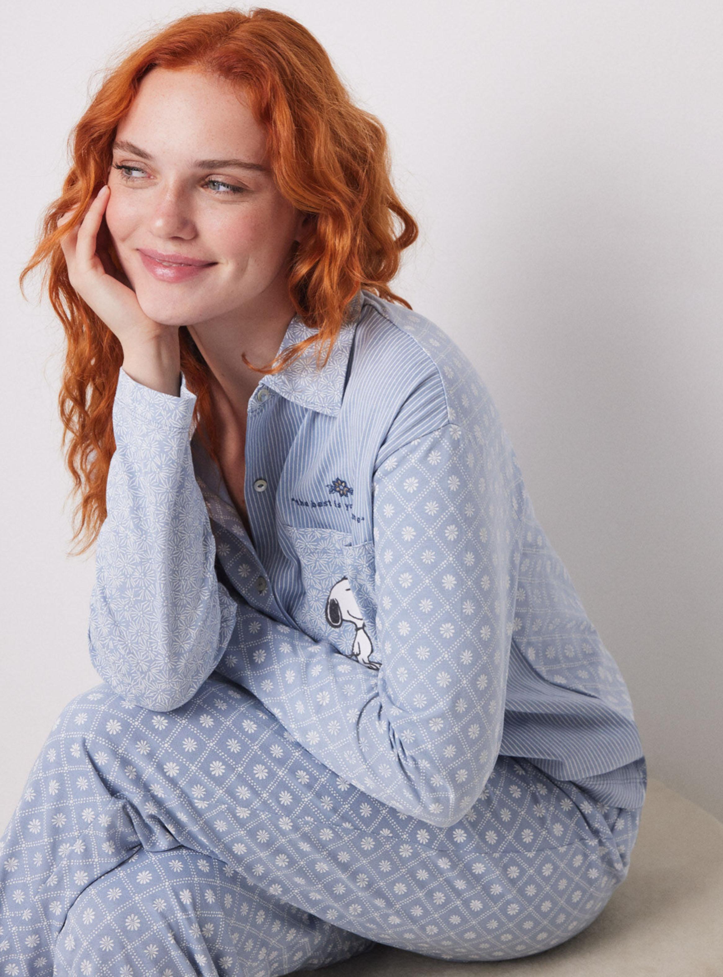 Pijama Camisero Largo Algodón Rayas y Flores-5