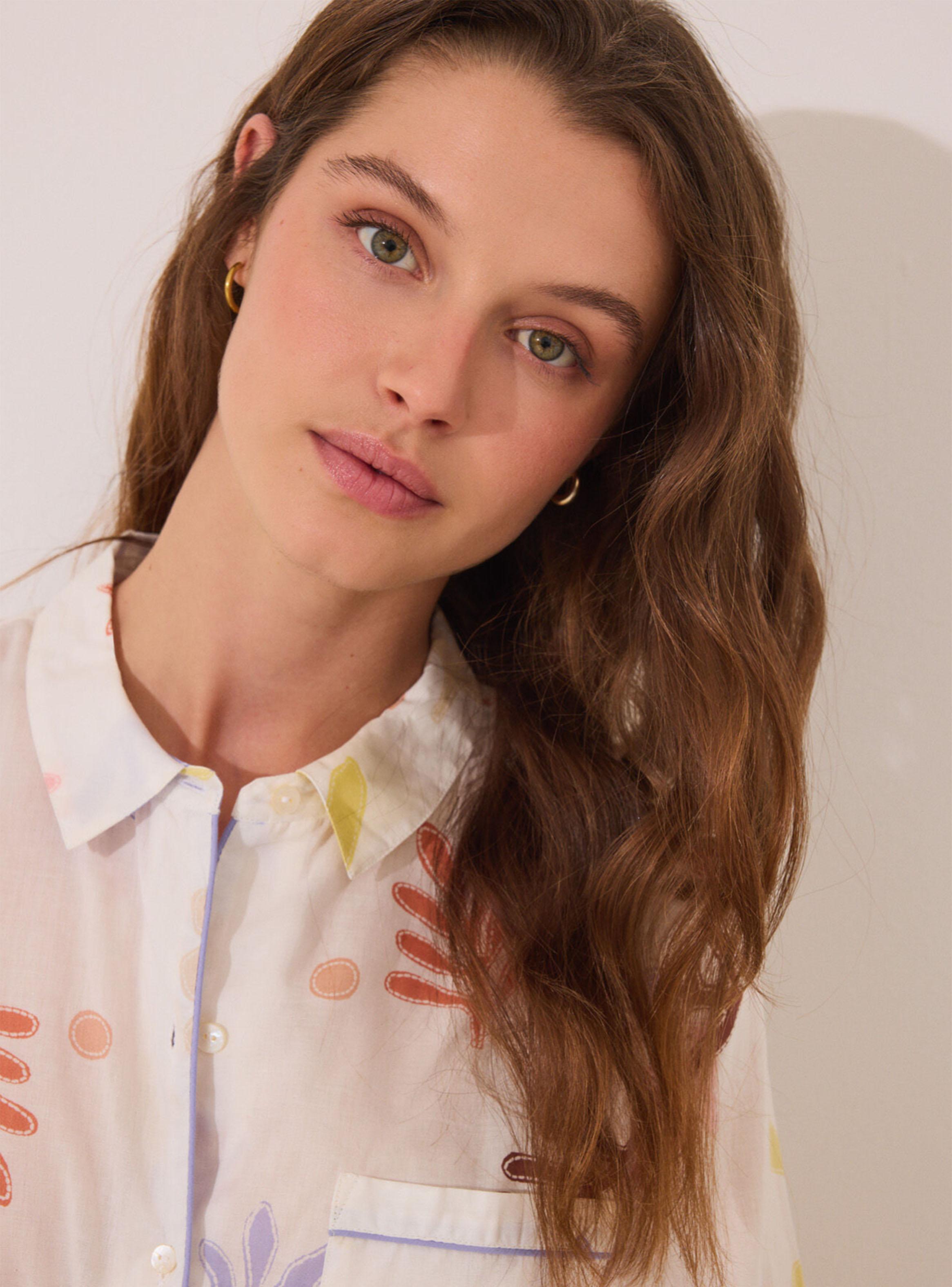 Pijama Camisero Corto Viscosa Allover Hojas-4