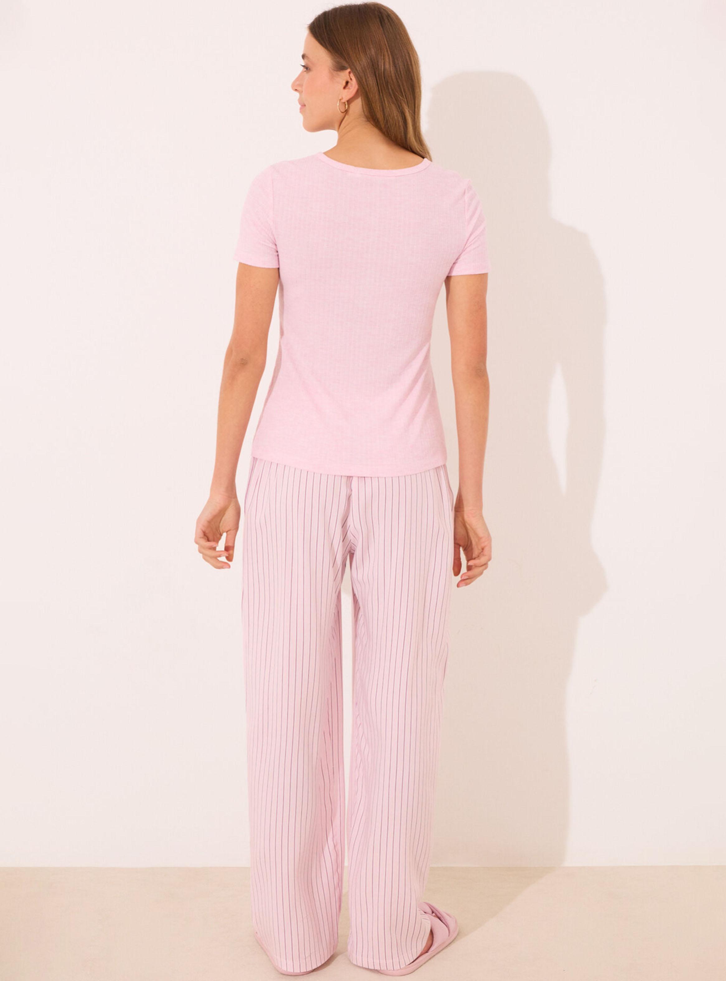 Pijama Viscosa Canalé Rosa Rayas-1