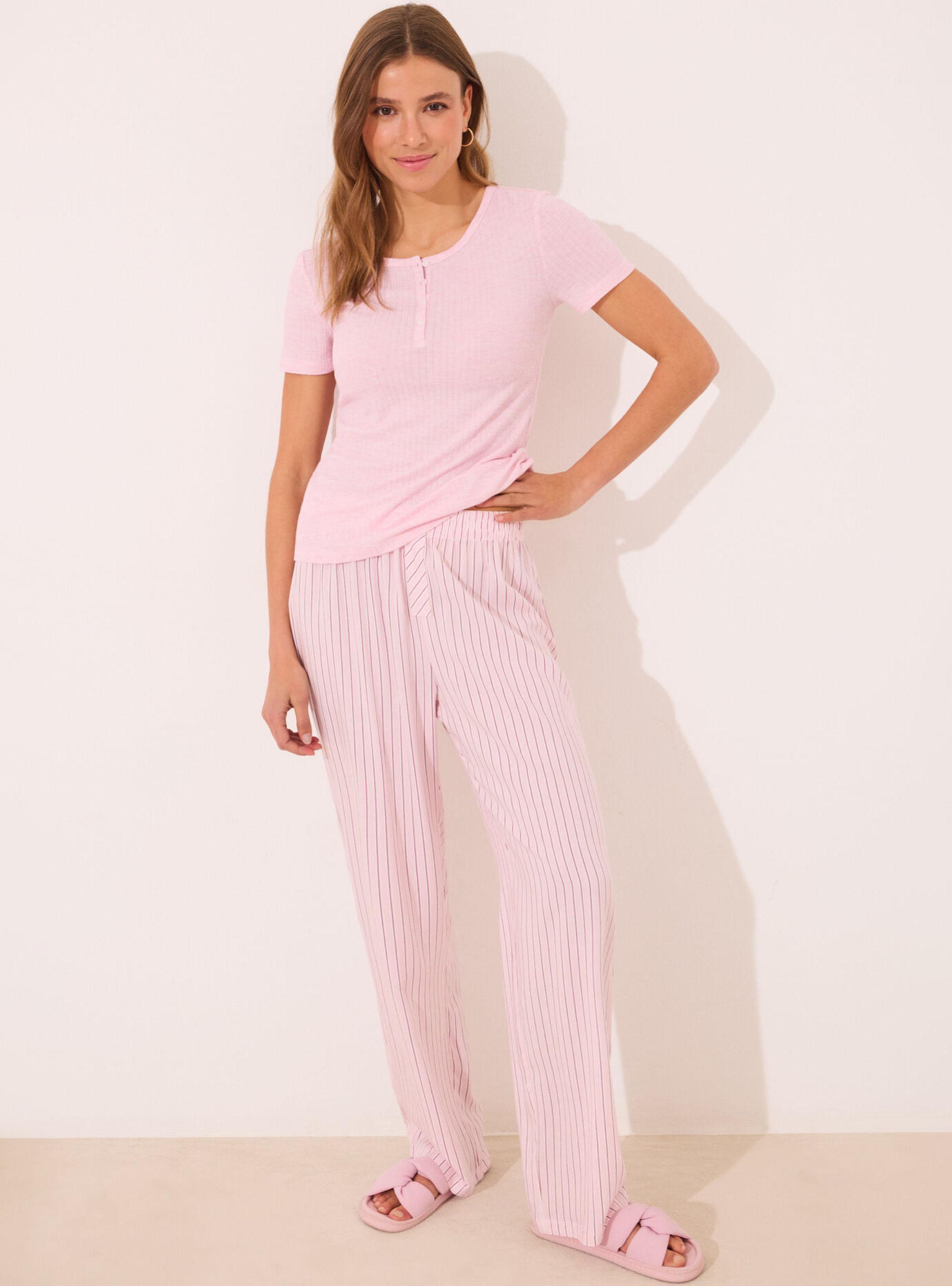 Pijama Viscosa Canalé Rosa Rayas-0