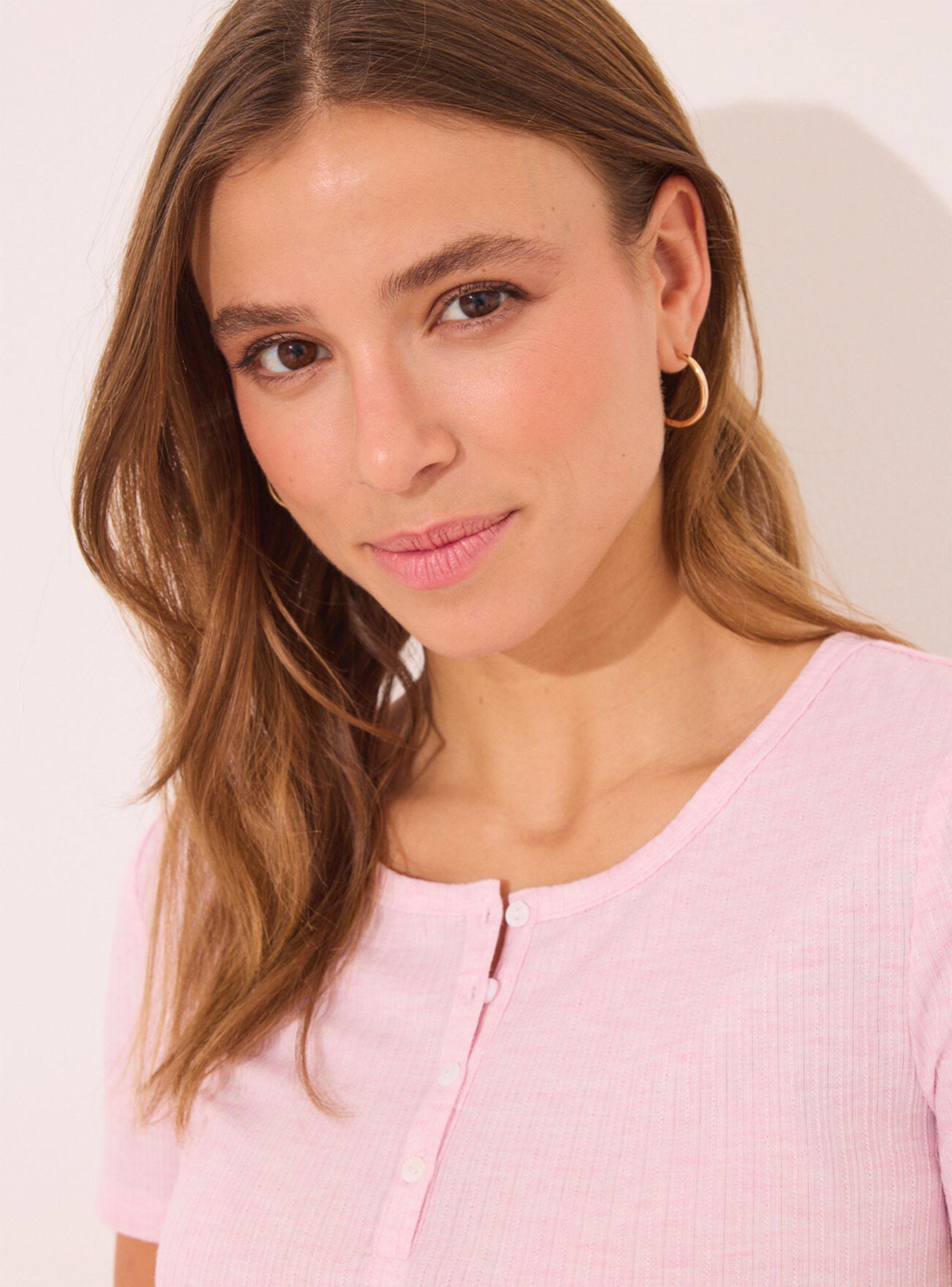 Pijama Viscosa Canalé Rosa Rayas-3