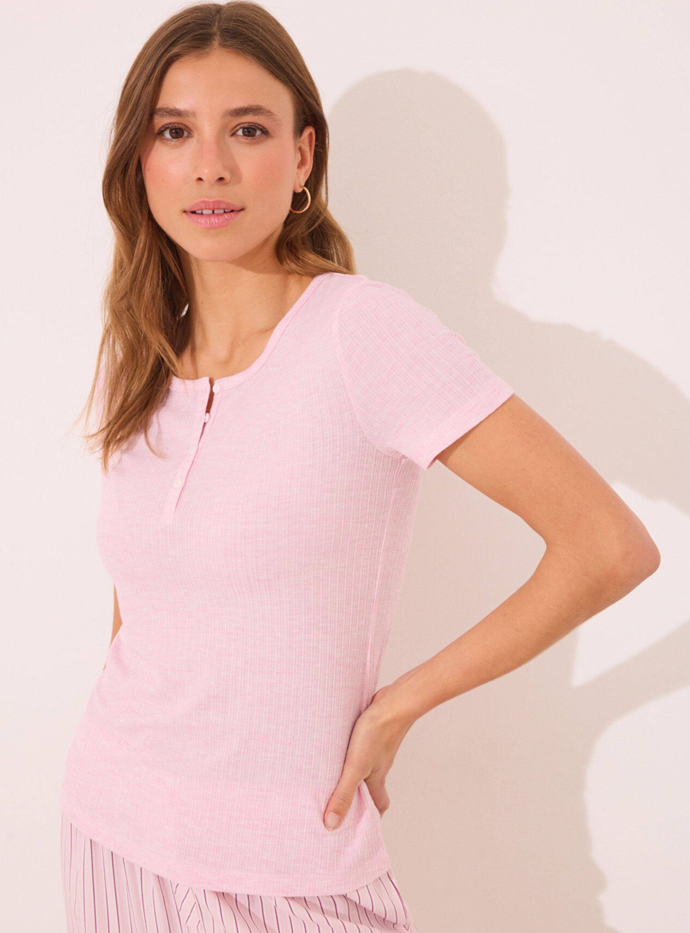 Pijama Viscosa Canalé Rosa Rayas-2