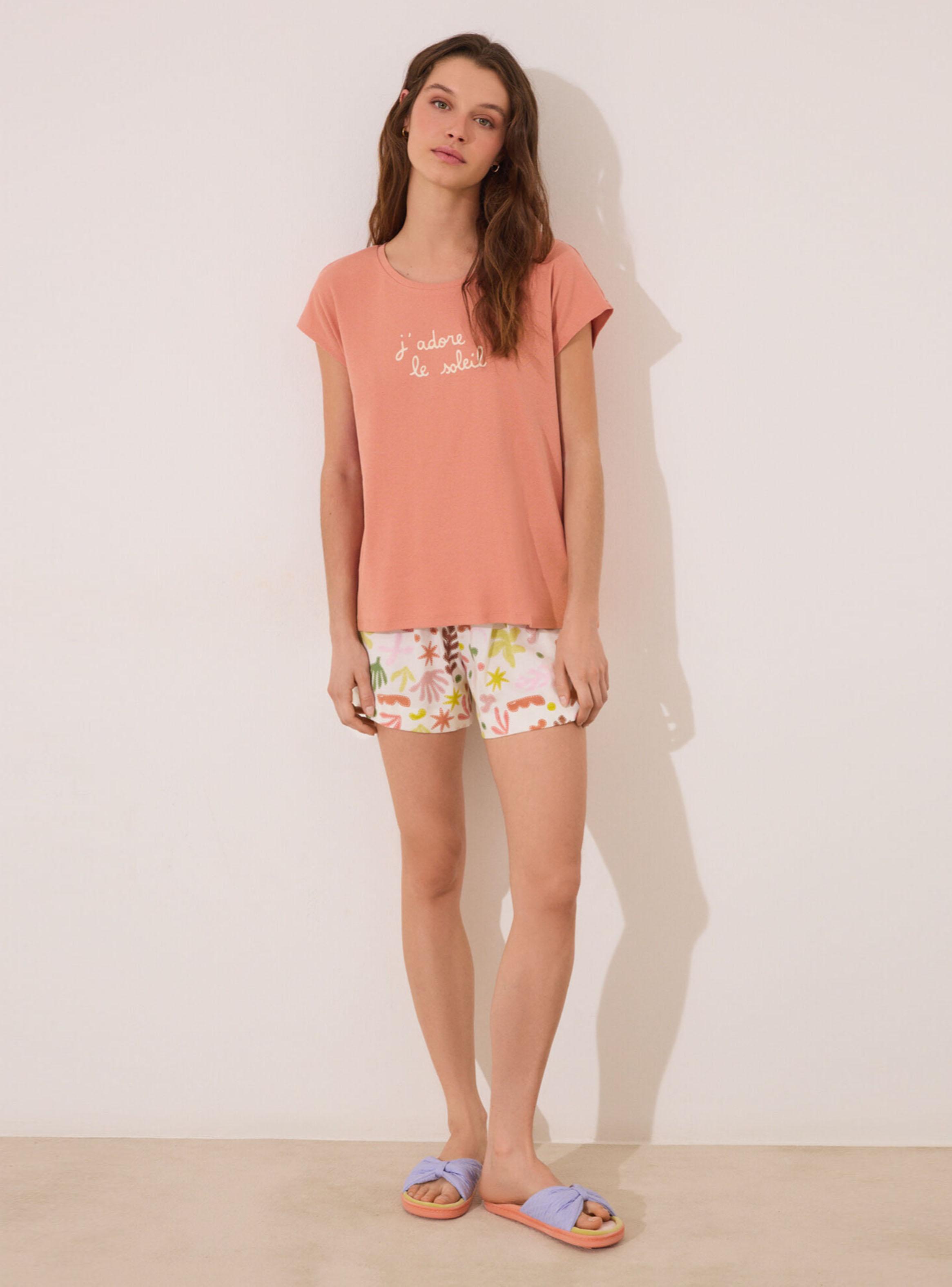 Pijama Corto Algodón Naranja Hojas-5