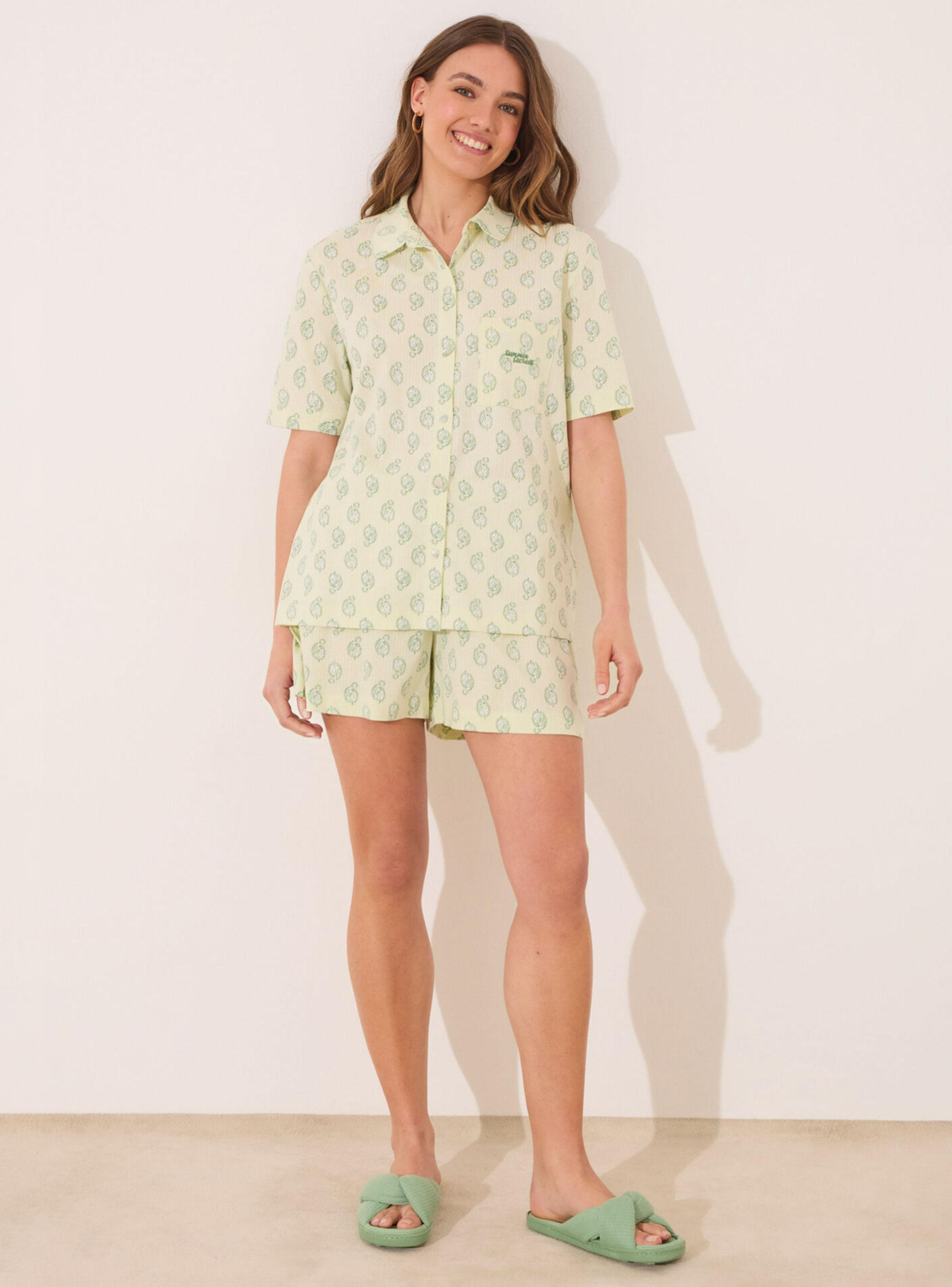 Pijama Corto Camisero Algodón Paisley-4