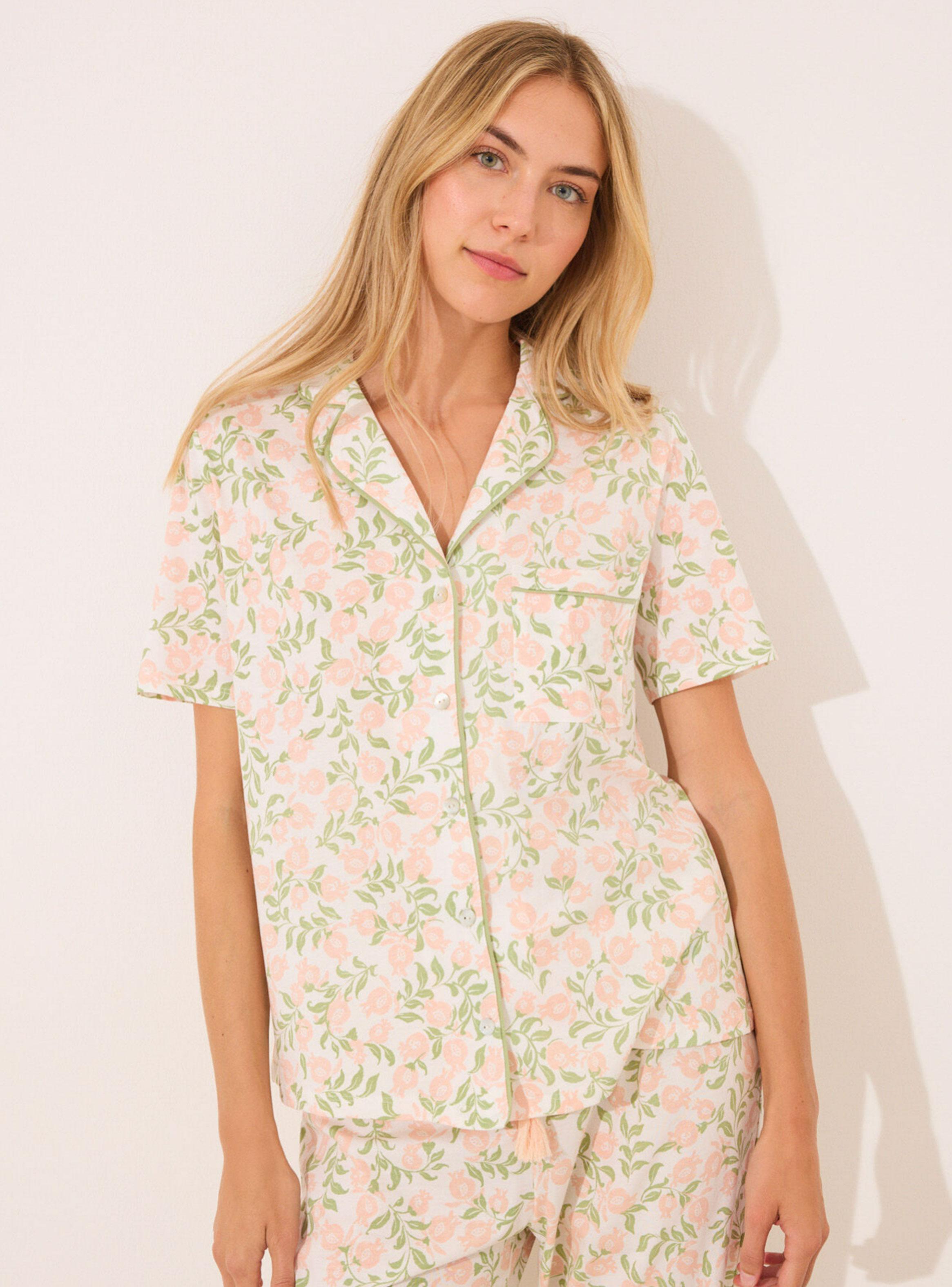 Pijama Camisero Cuello Solapa Algodón Estampado-2