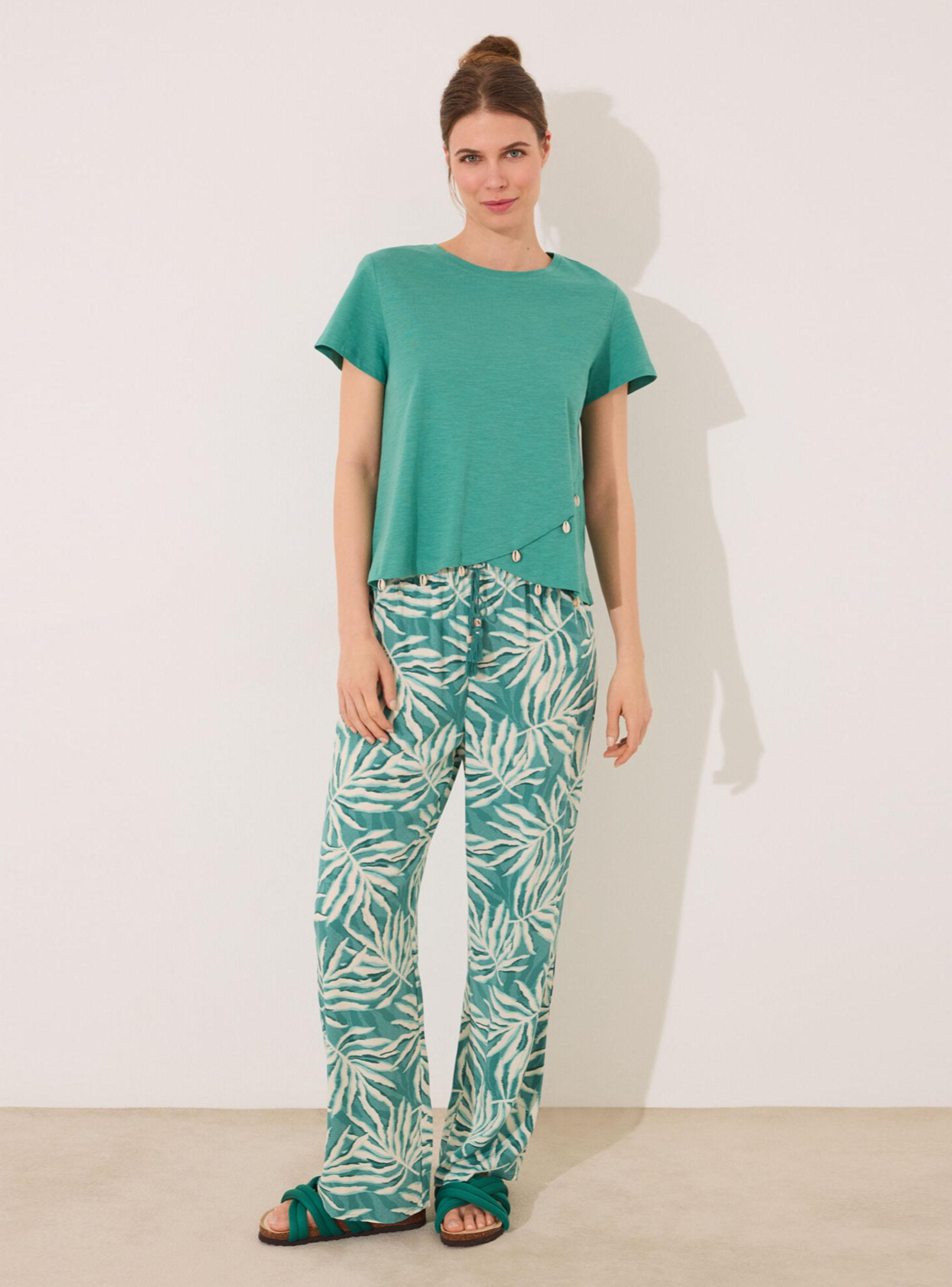 Pantalón Largo Estampado Hojas Ver-4