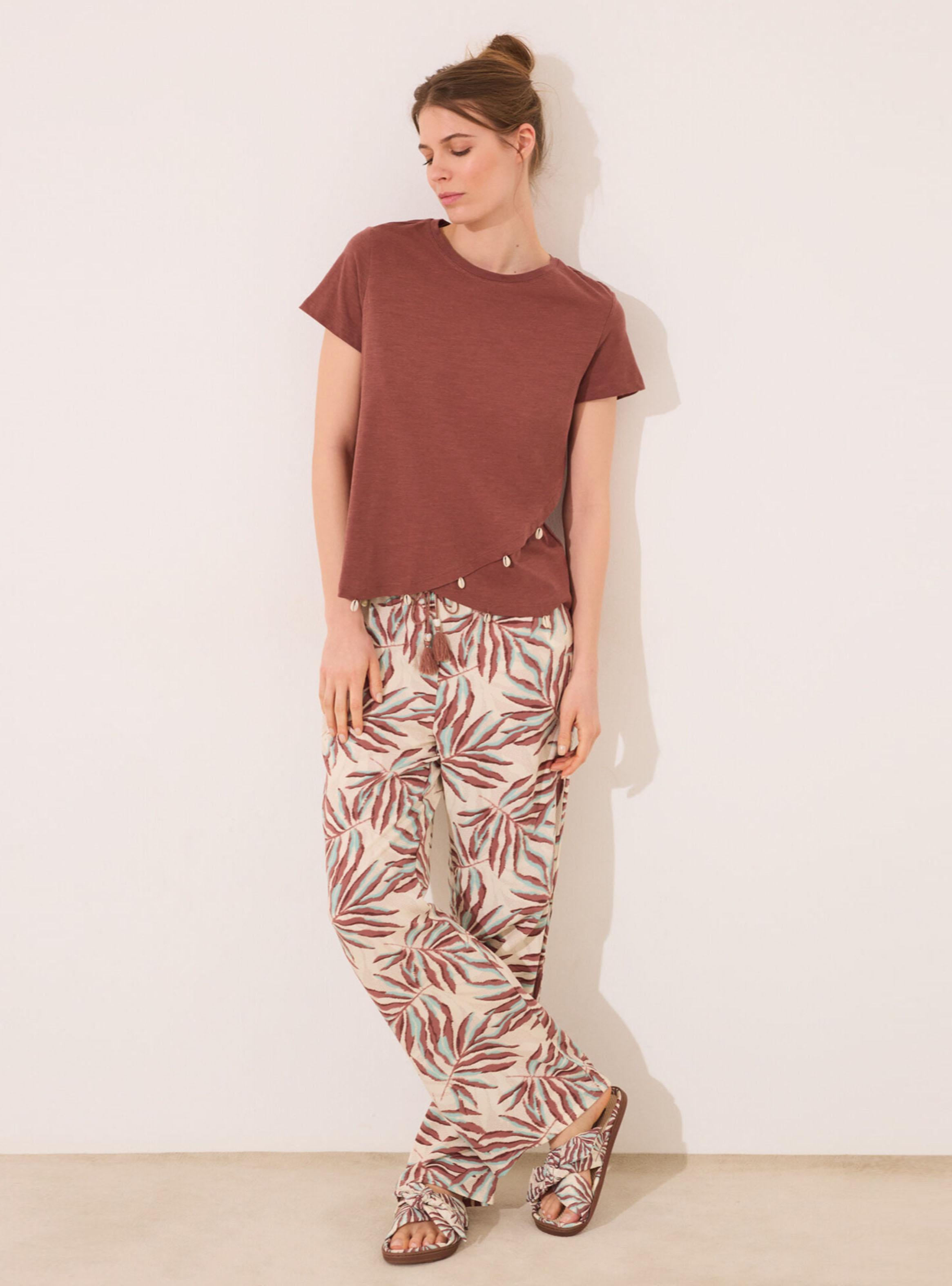 Pantalón Largo Estampado Hojas Mar-4