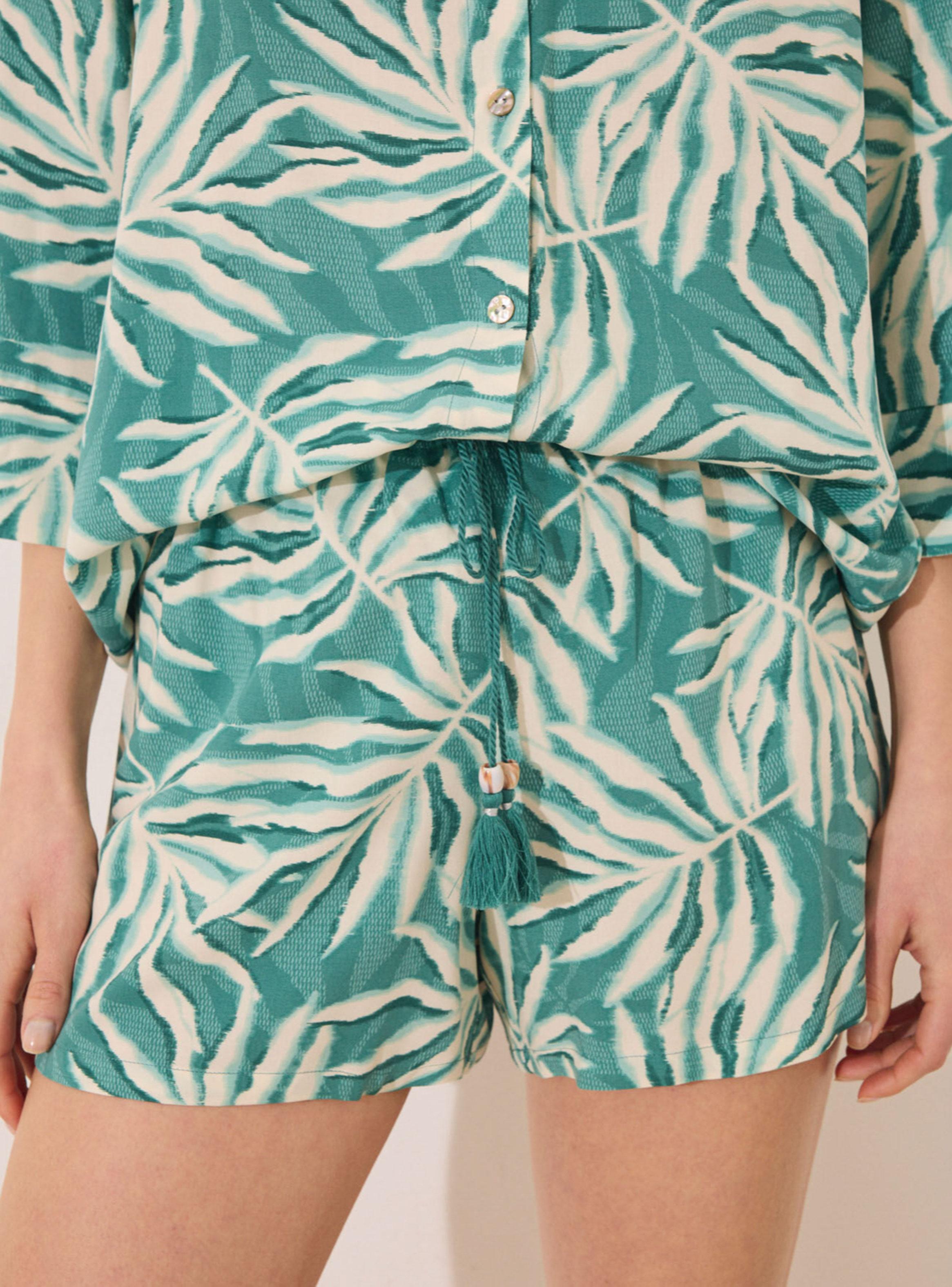Pijama Set Camisa Pantalón Corto Print Hojas-4