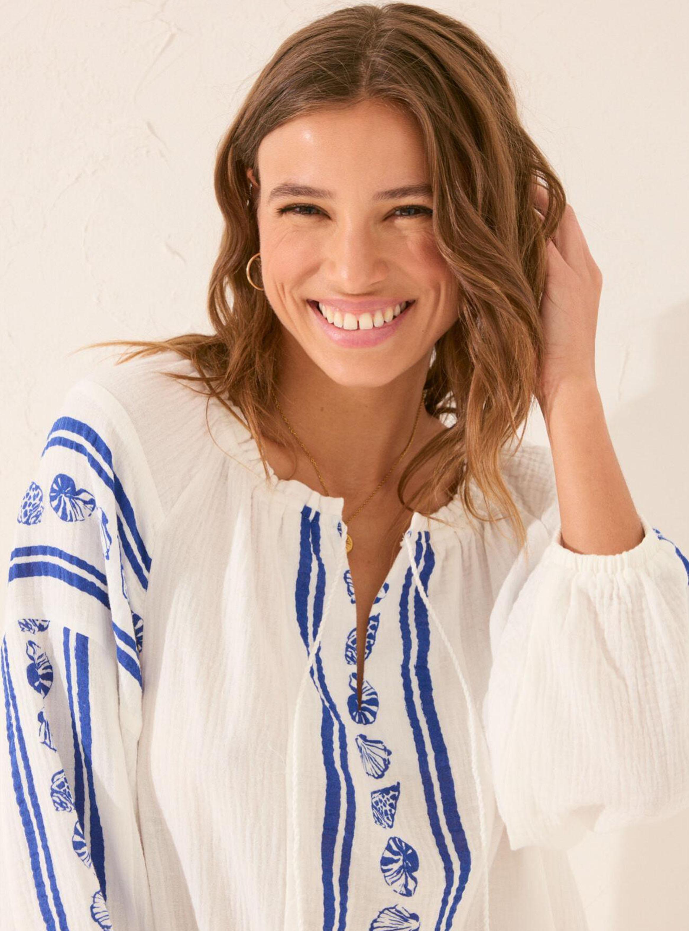 Túnica Corta Muselina Print Conchas-3