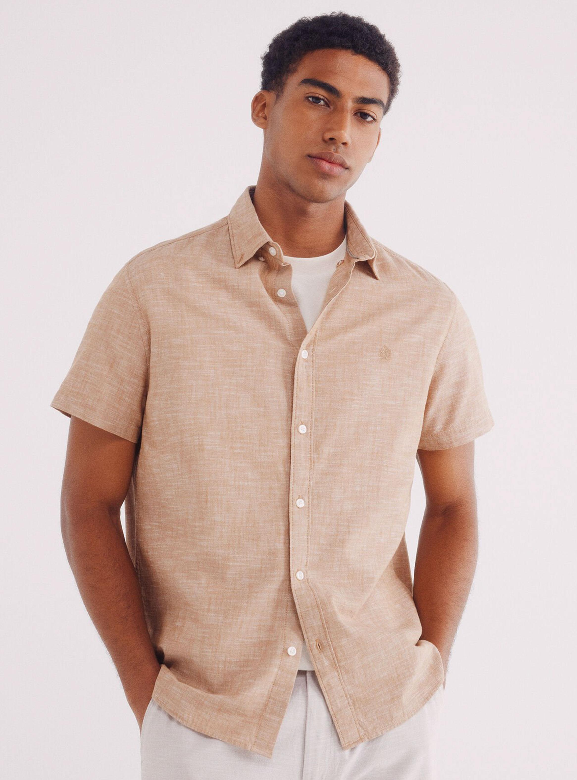 Camisa Manga Corta Efecto Lino-0