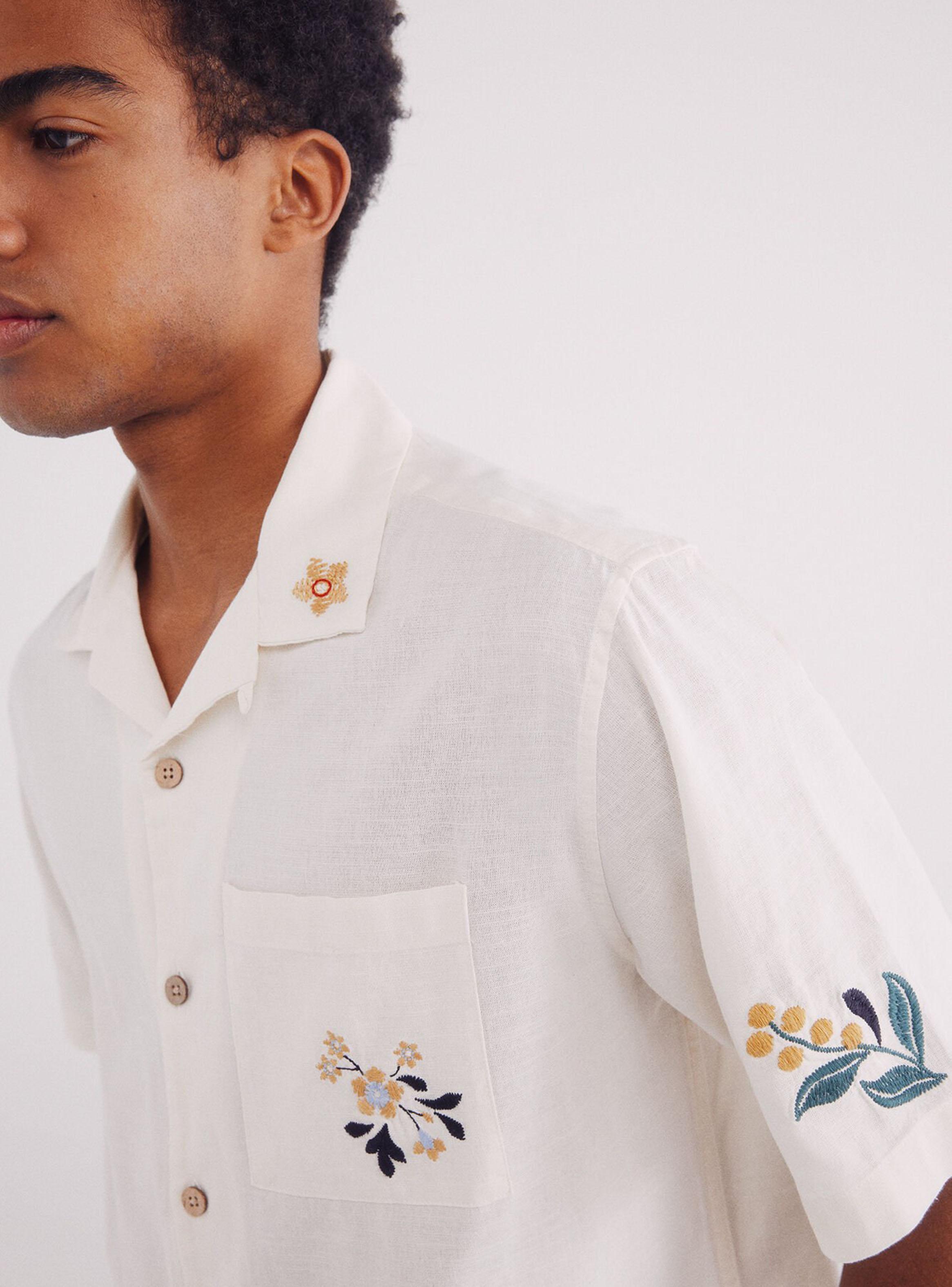 Camisa Manga Corta Bordado Flores-3