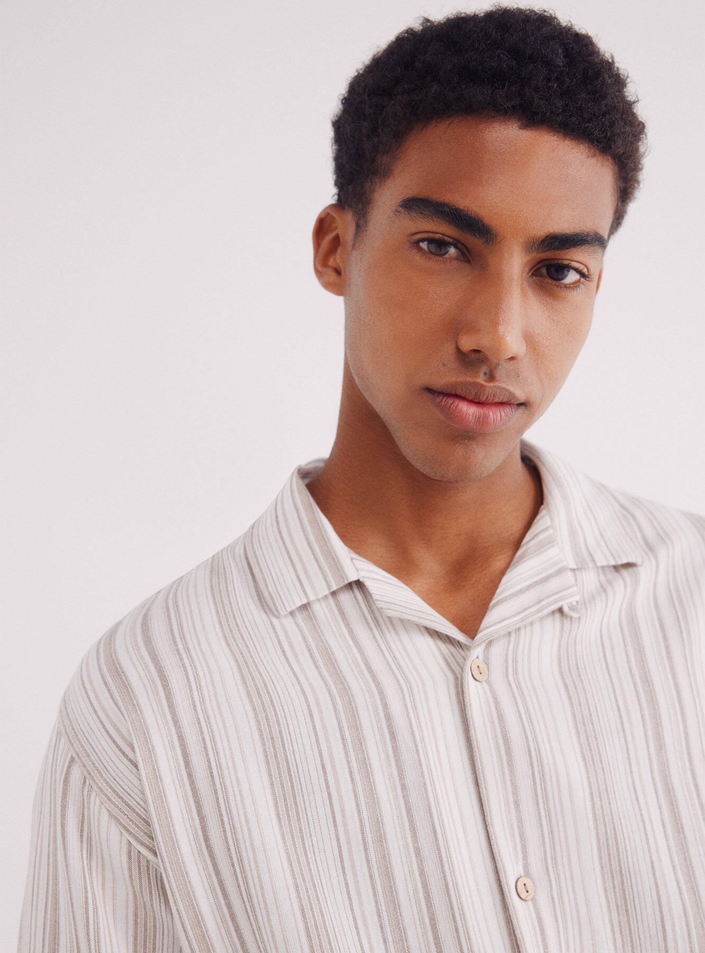 Camisa manga corta multi raya lino viscosa-2
