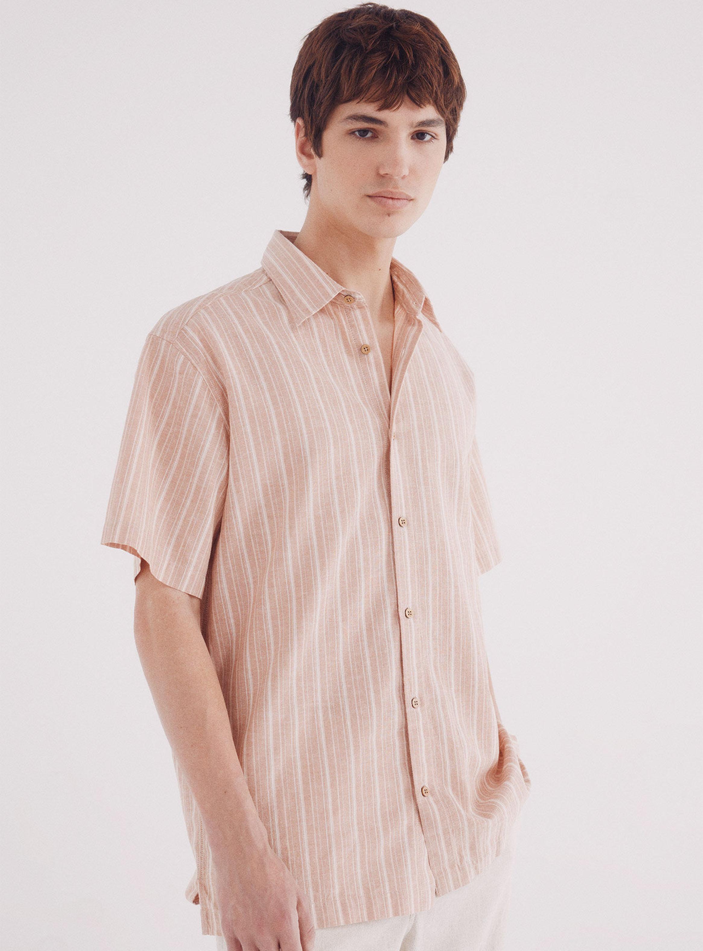 Camisa manga corta lino rayas-0