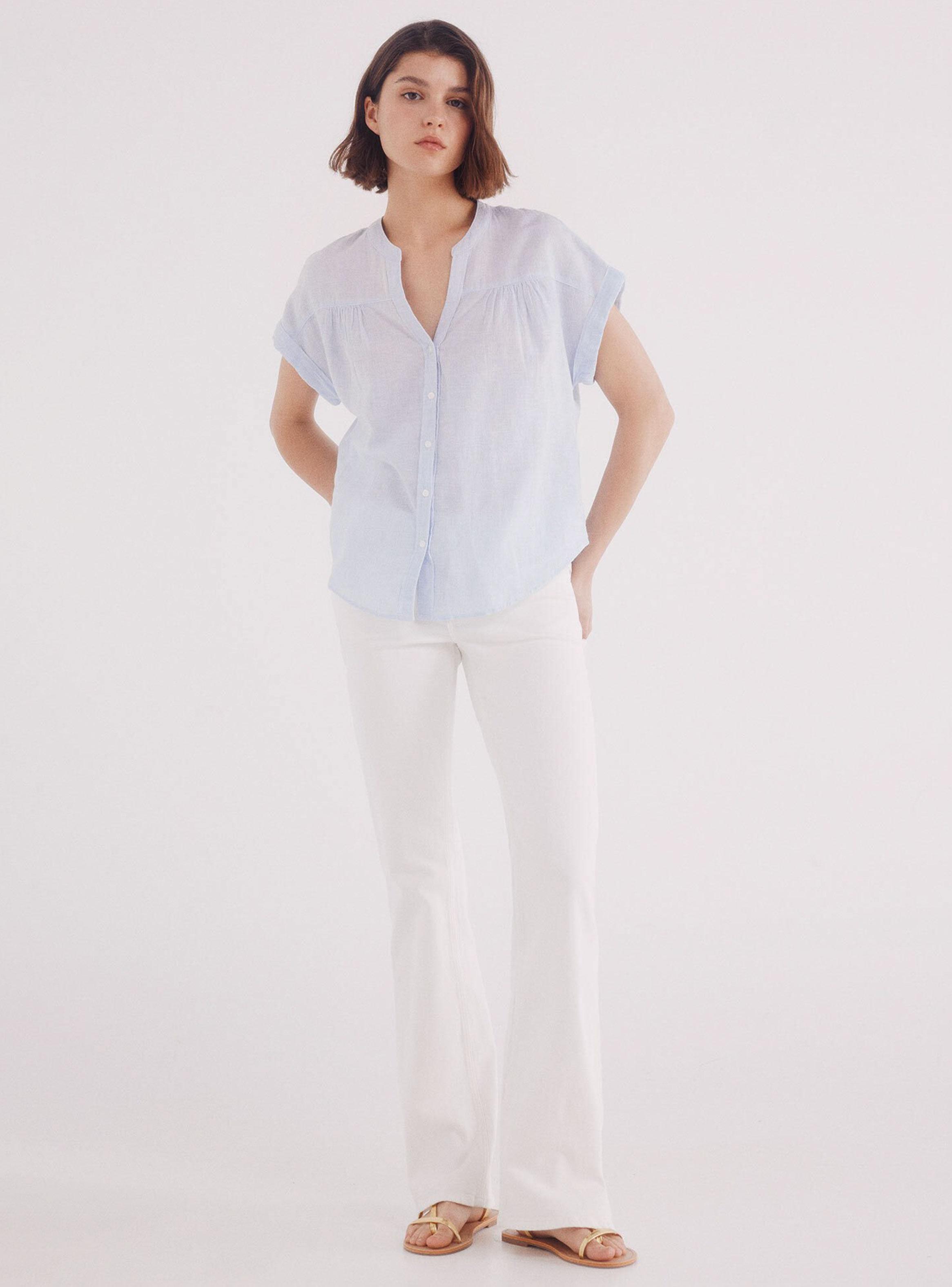 Blusa Escote Uve Algodón Lino-3