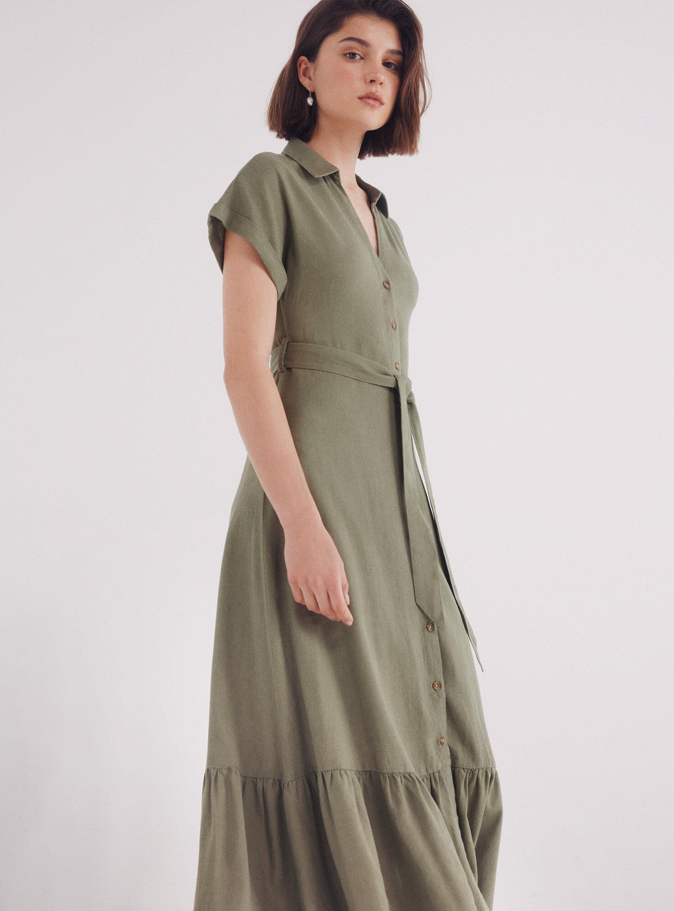 Vestido Midi Camisero Cinturón Lino-2