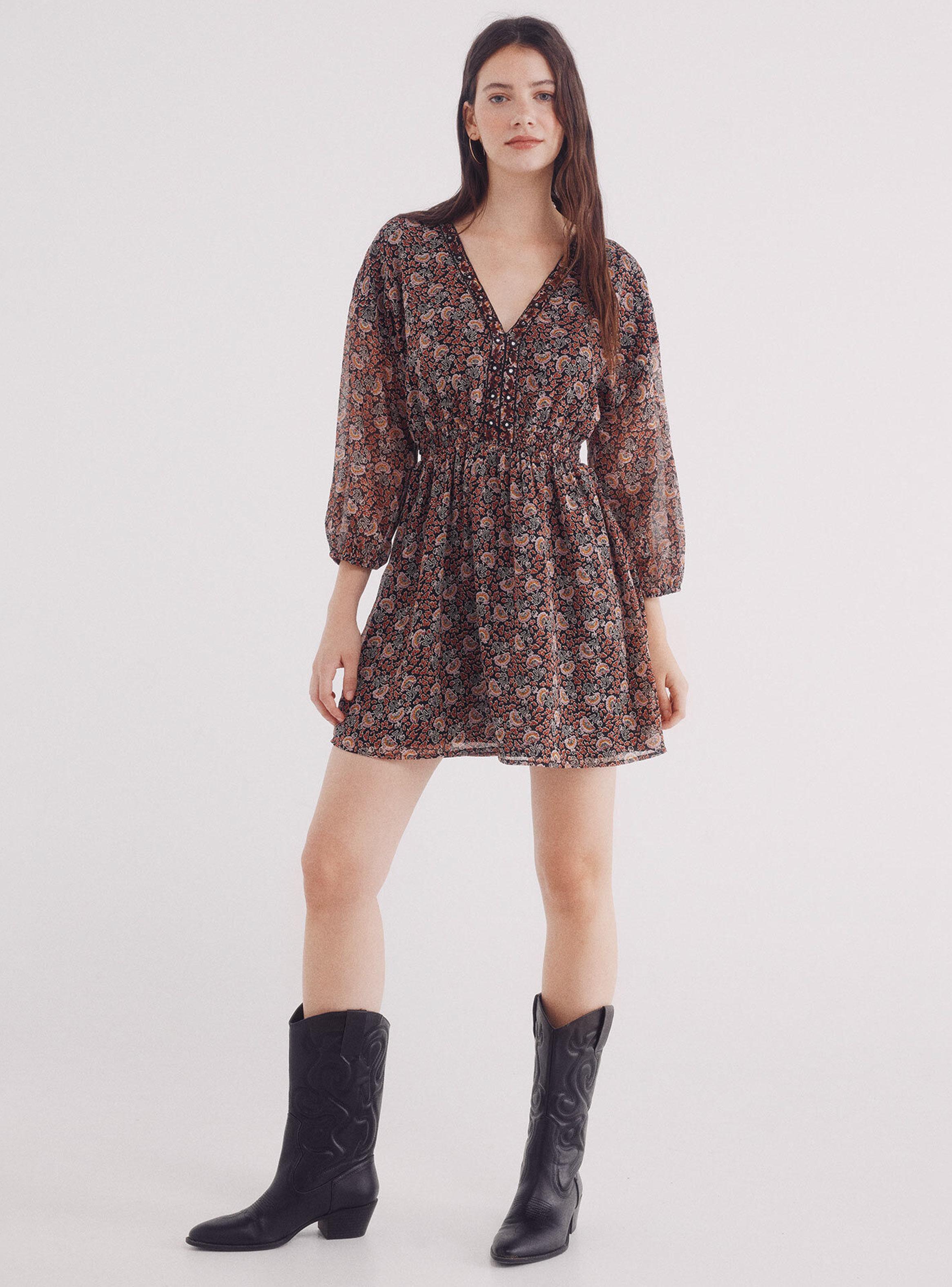 Vestido Corto Gasa Espejos Escote-3