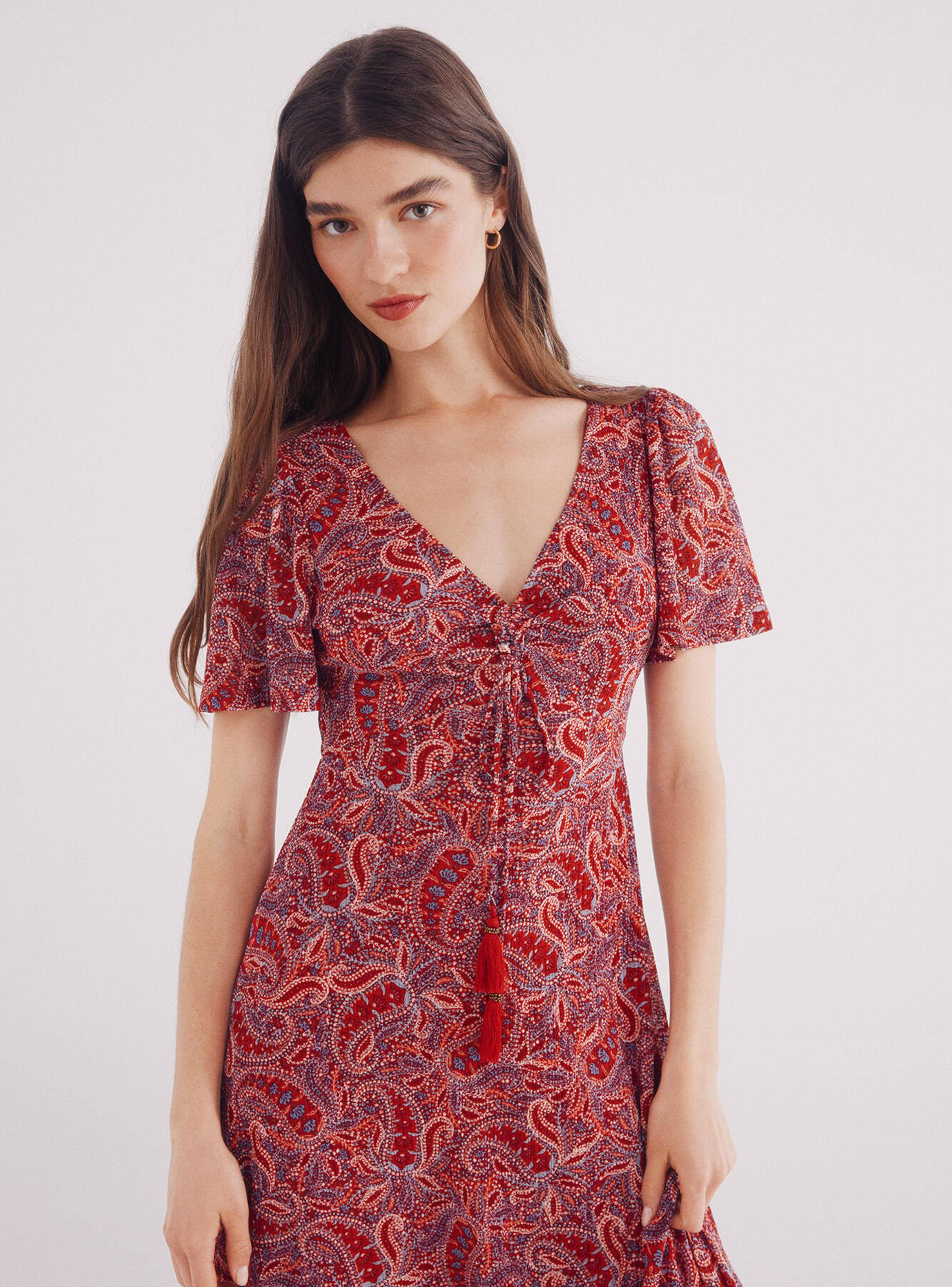 Vestido Midi Manga Capa Estampado-2