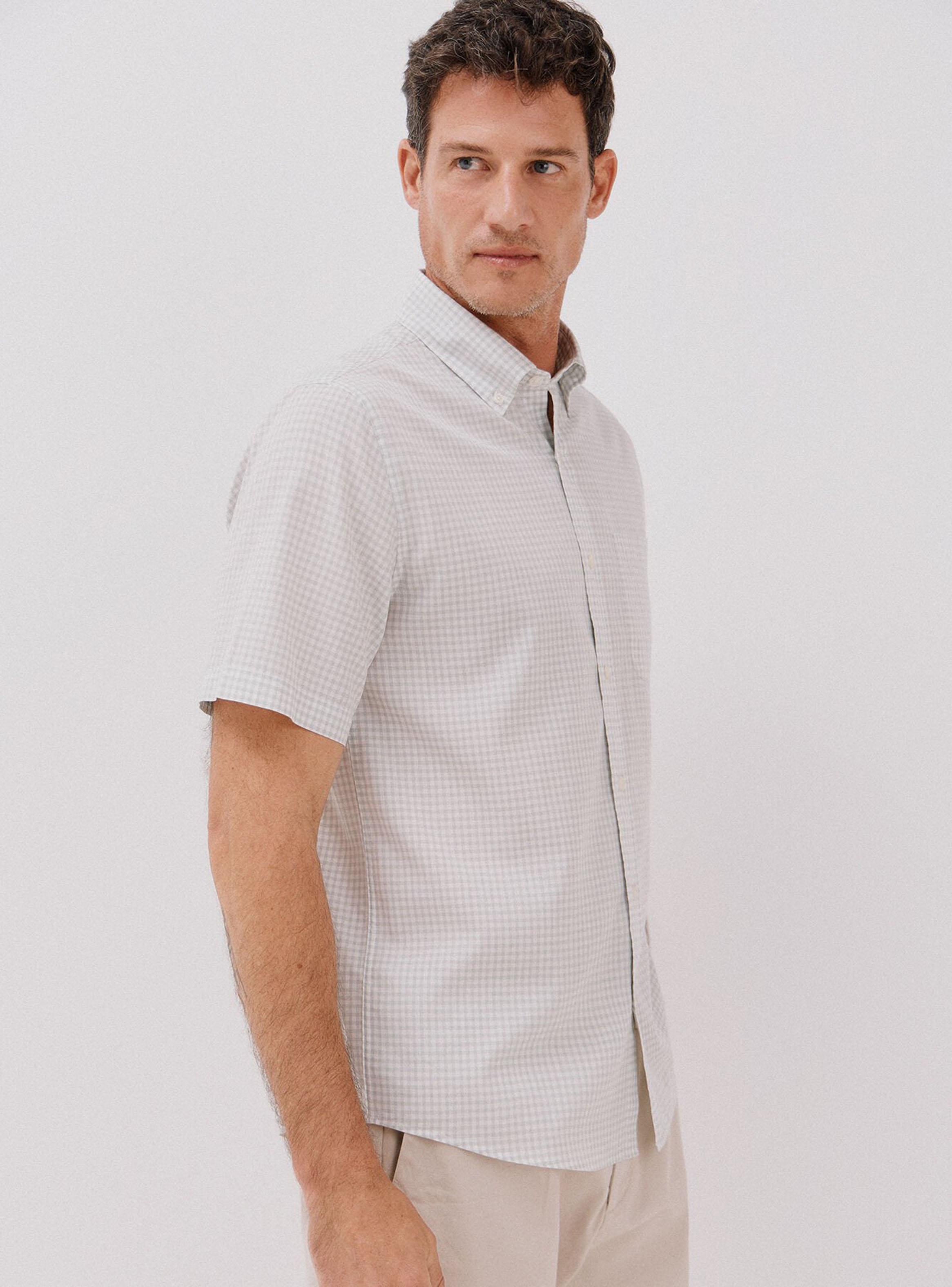 Camisa Print Cuadros Lisa Algodón-2