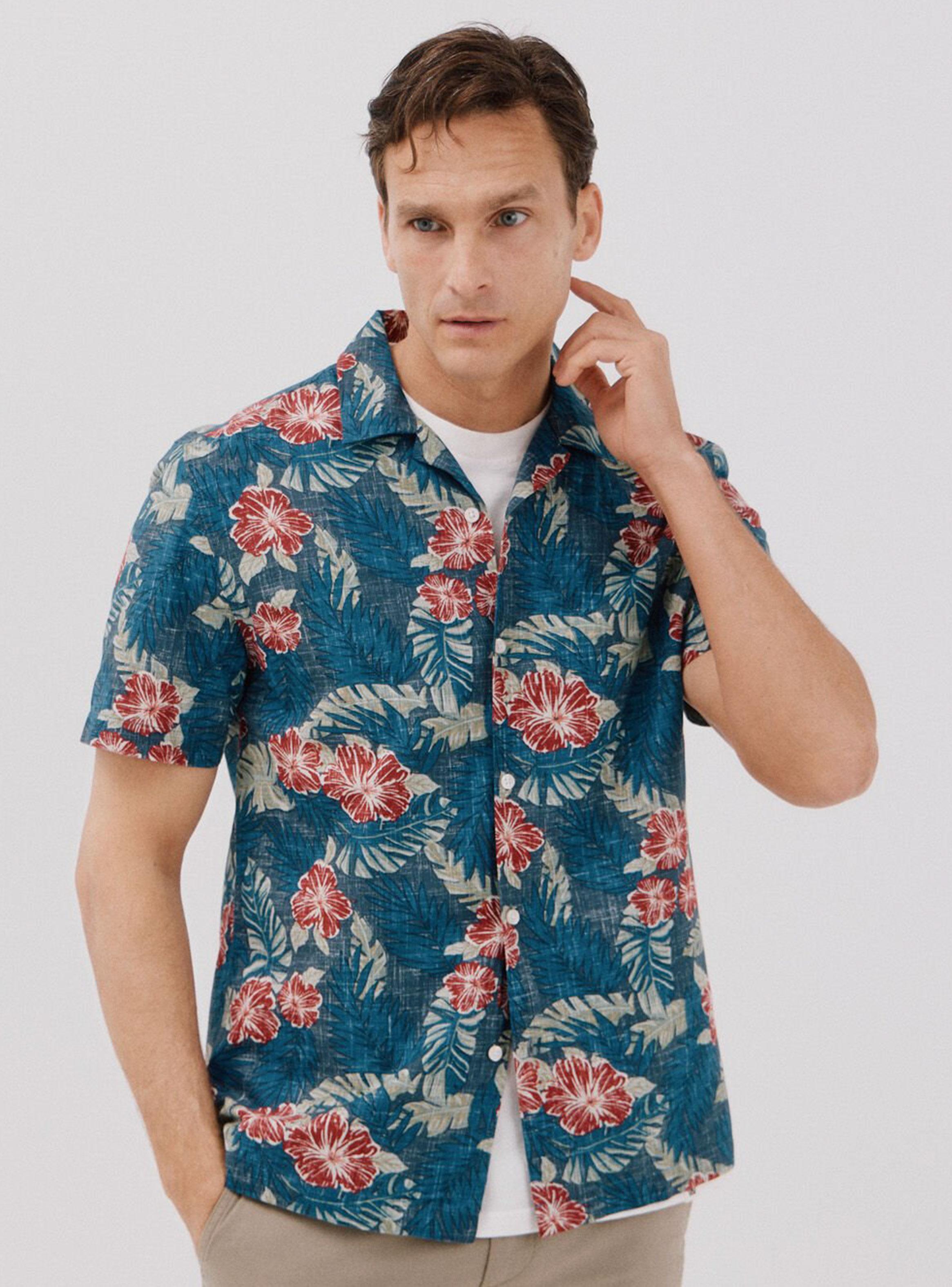 Camisa Estampada Flores Manga Corta-0