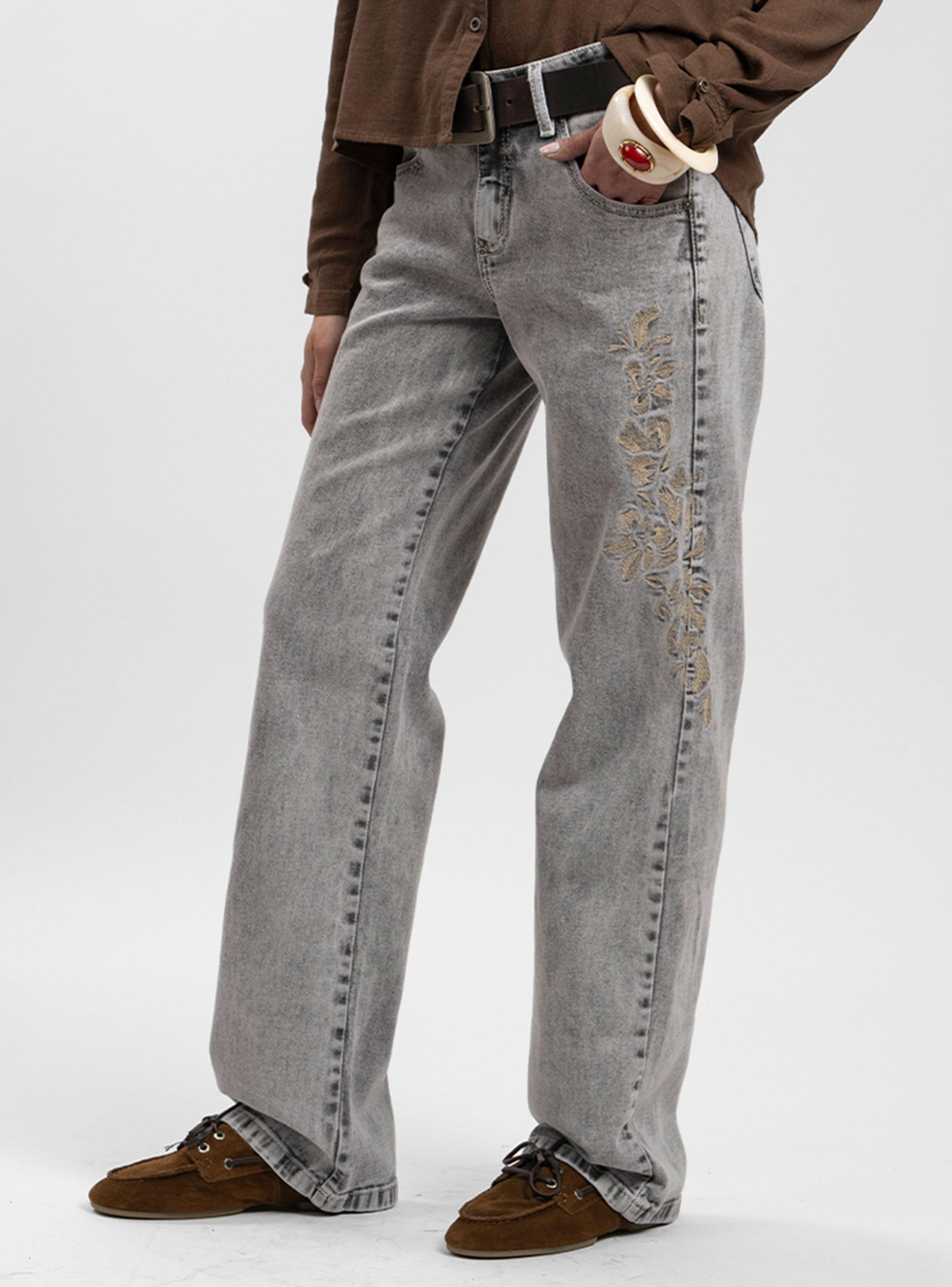 Jeans Recto Tiro Medio Amparo Gris-2