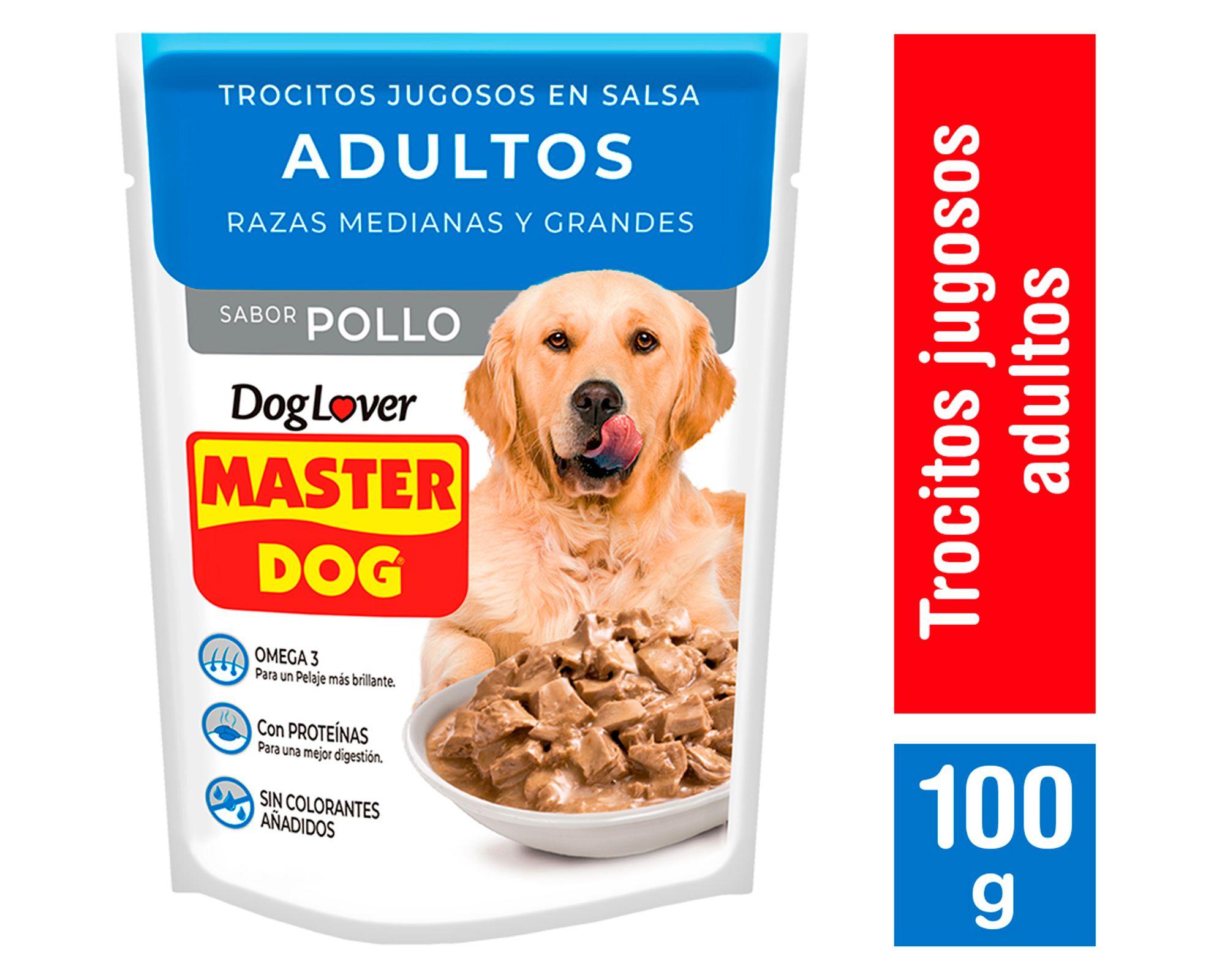 Alimento húmedo perro 100 gr Trocitos jugosos en salsa pollo Master Dog-0