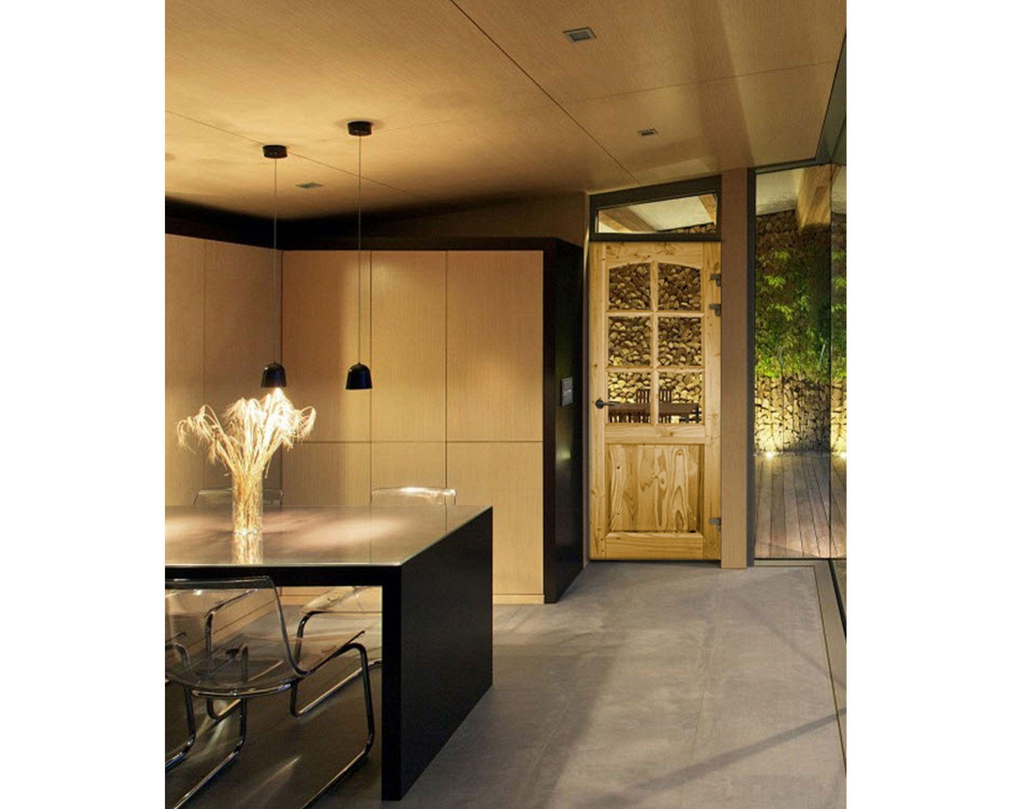 Puerta Pino Oregón 85x200 cm Nahuel 1/2 Cuerpo Vidrio AFN-2