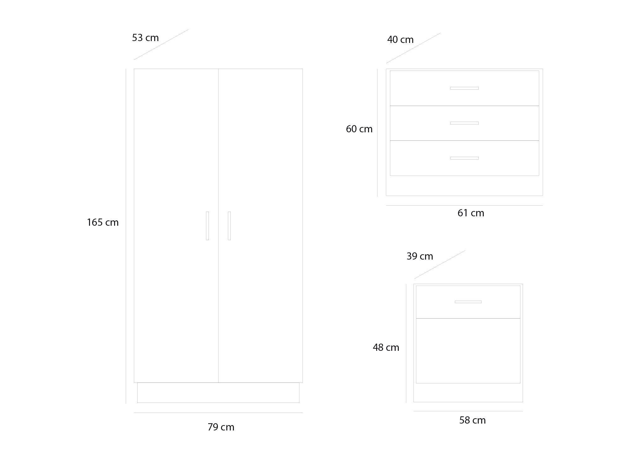Clóset 2 puertas + Cómoda 3 cajones + Velador 1 cajón M+Design-6