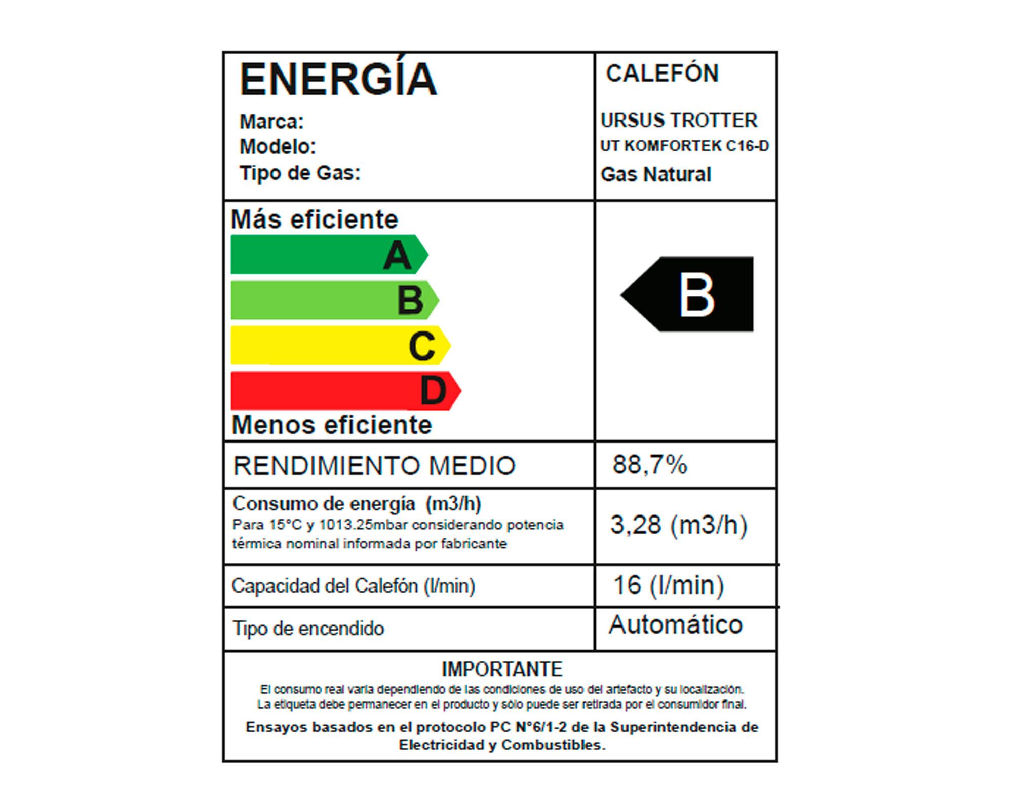 Calefont tiro natural 16 lt gas natural C16D Ursus Trotter-11