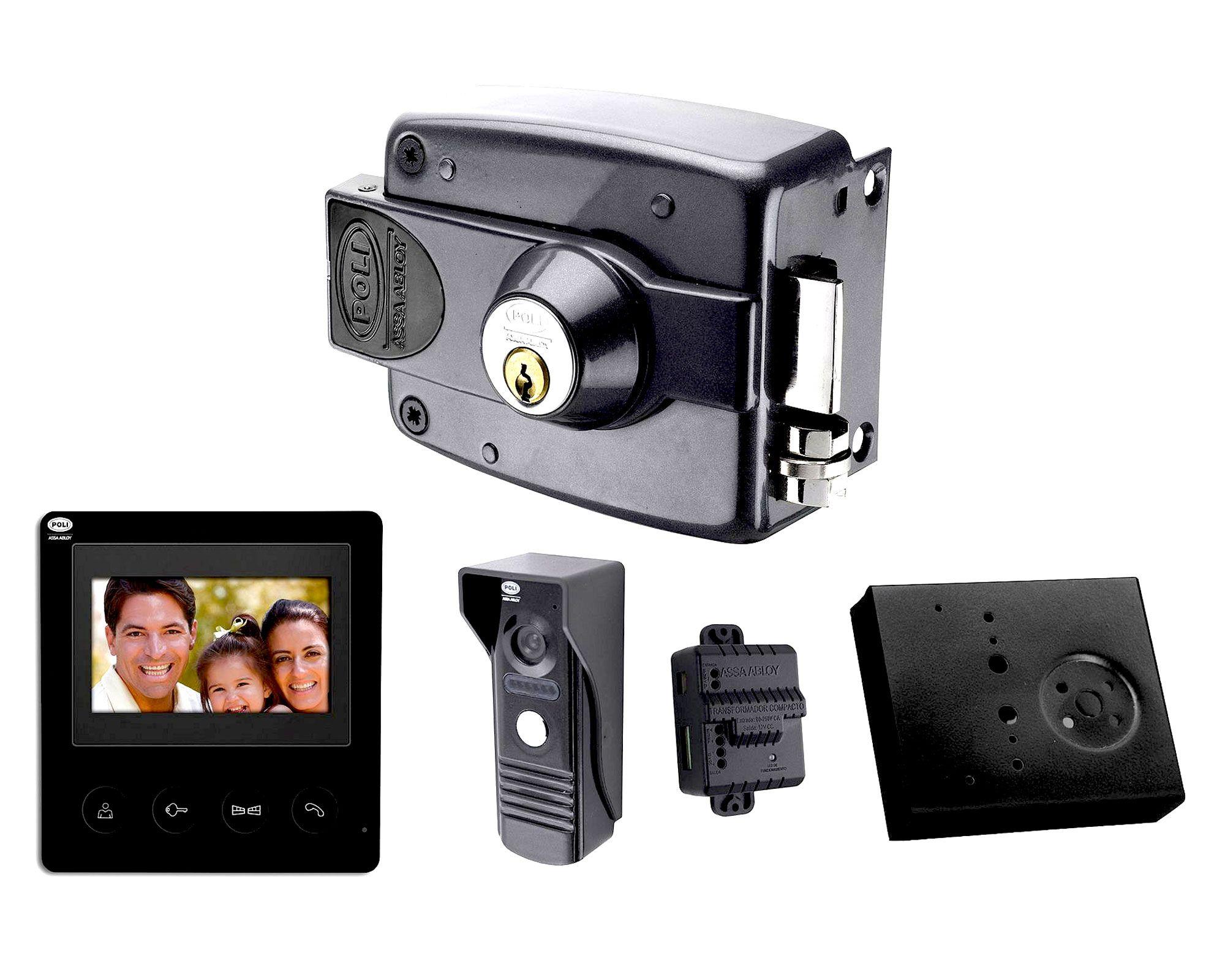 Cerradura sobreponer eléctrica negro + videportero 4,3'' Poli-0