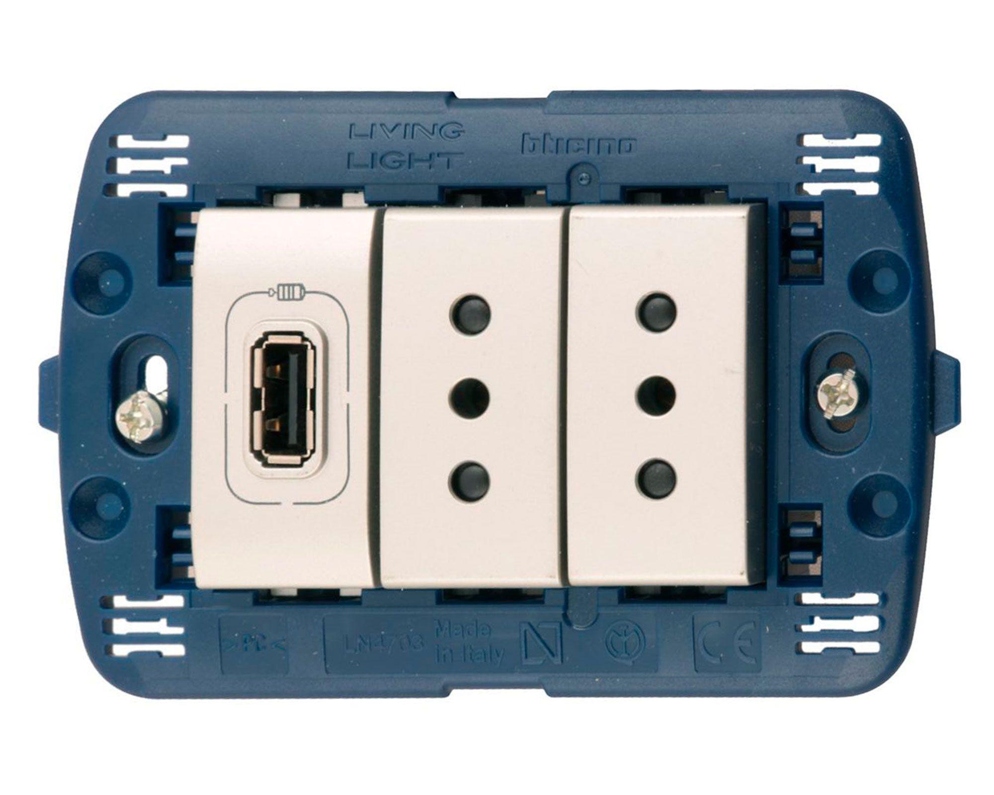 Placa semiarmada toma doble + USB blanco Bticino-0