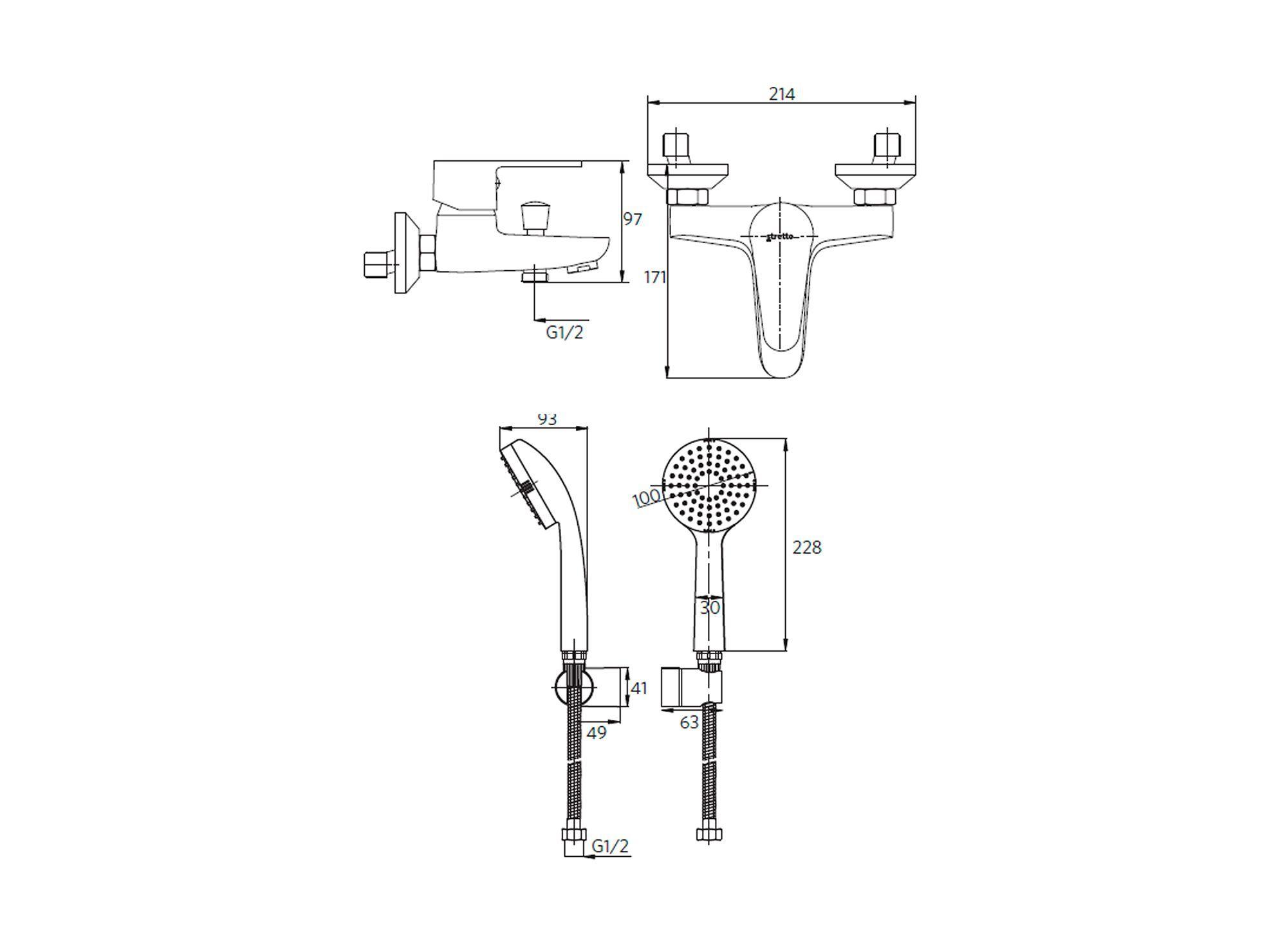 Combinción tina ducha Dessin negro mate Stretto-2