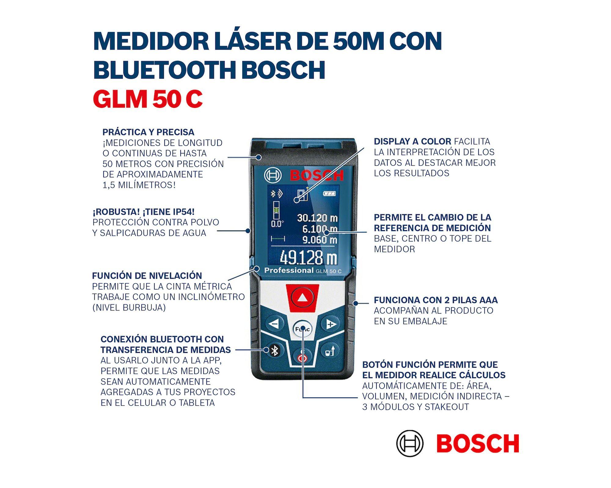 Medidor de distancia láser 50 metros GLM-50C bluetooth Bosch-3