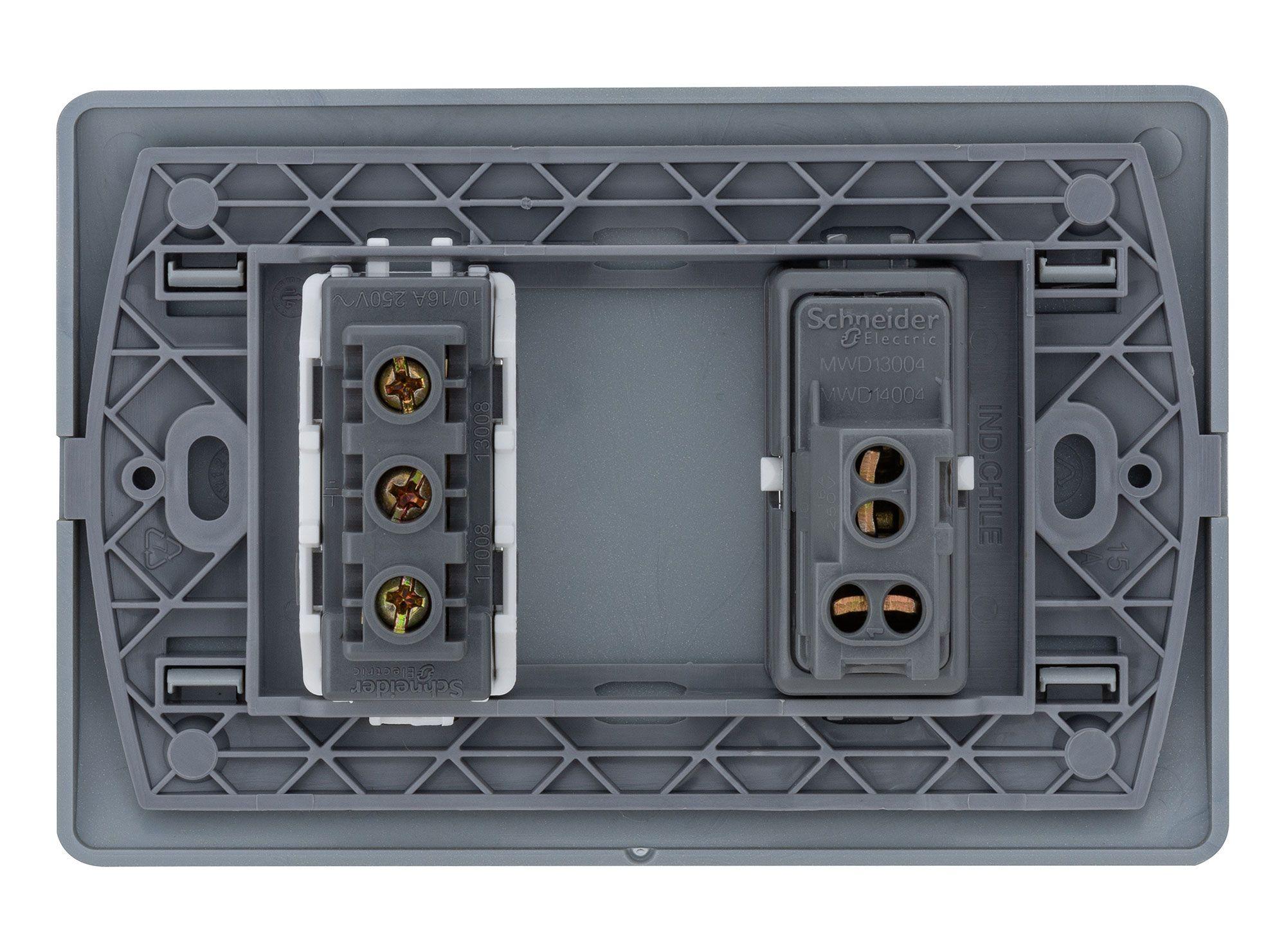 Placa armada interruptor 9/12 + tomacorriente 10A Génesis millan Schneider-2