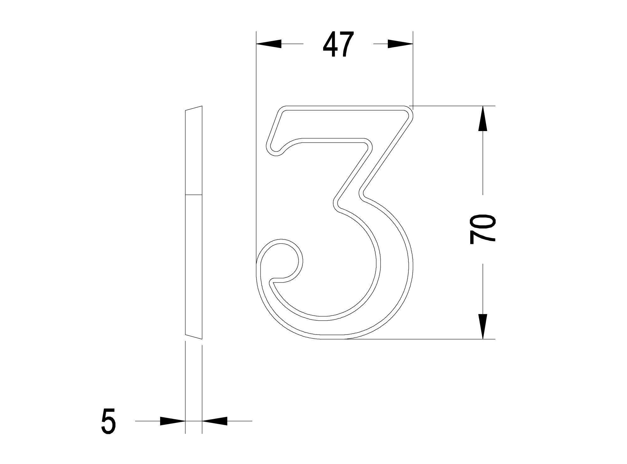 Número 3 níquel satinado 7 cm Poli-1