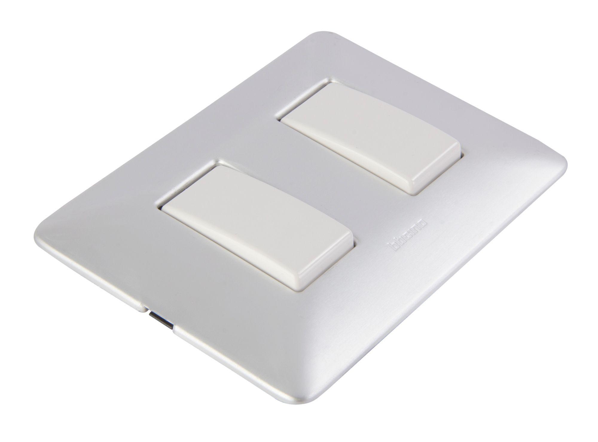 Interruptor doble 16A armado placa aluminio 250v blanco Bticino-0
