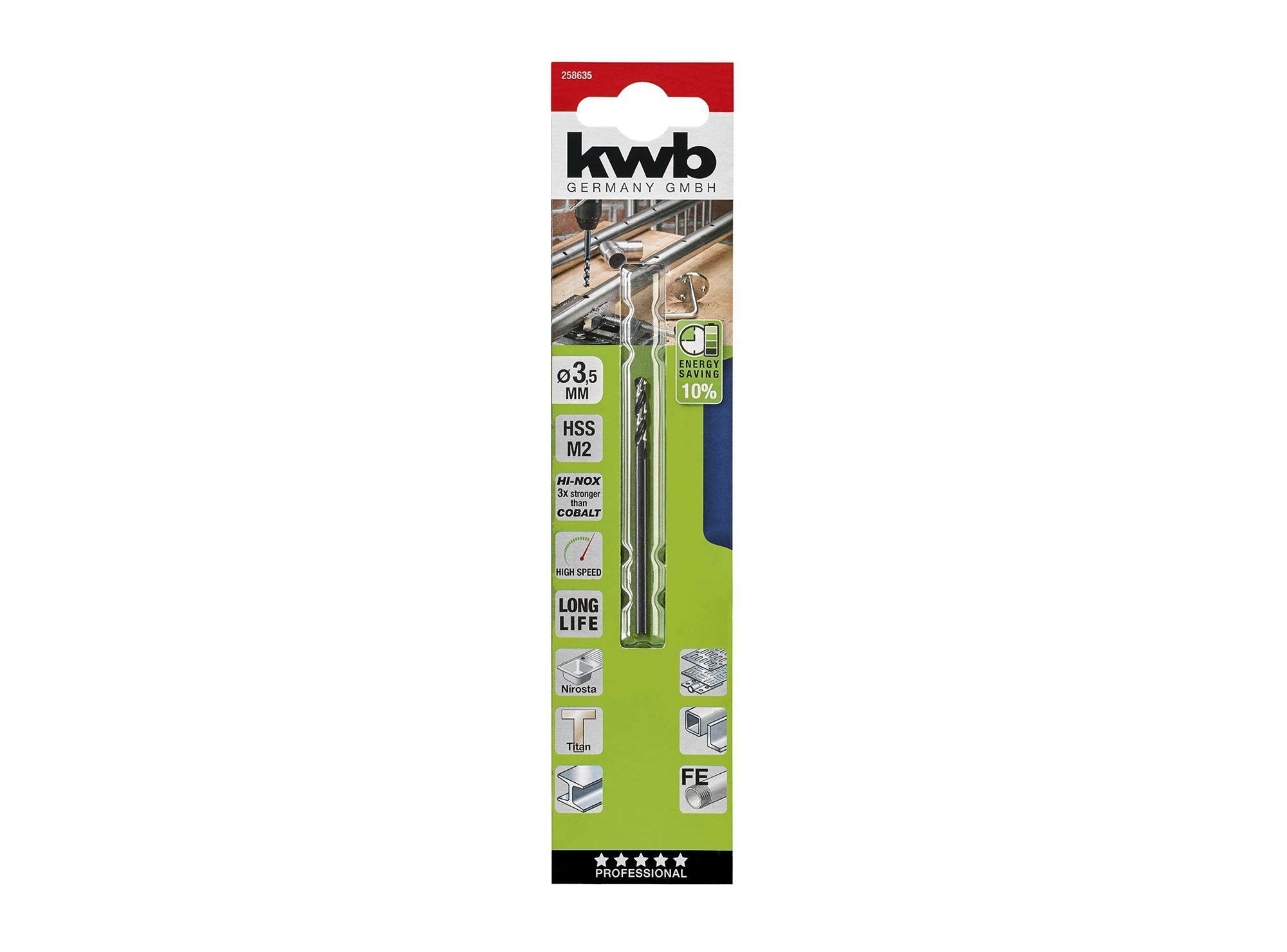 Broca 3.5 mm HSS akku top acero inoxidable KWB-0