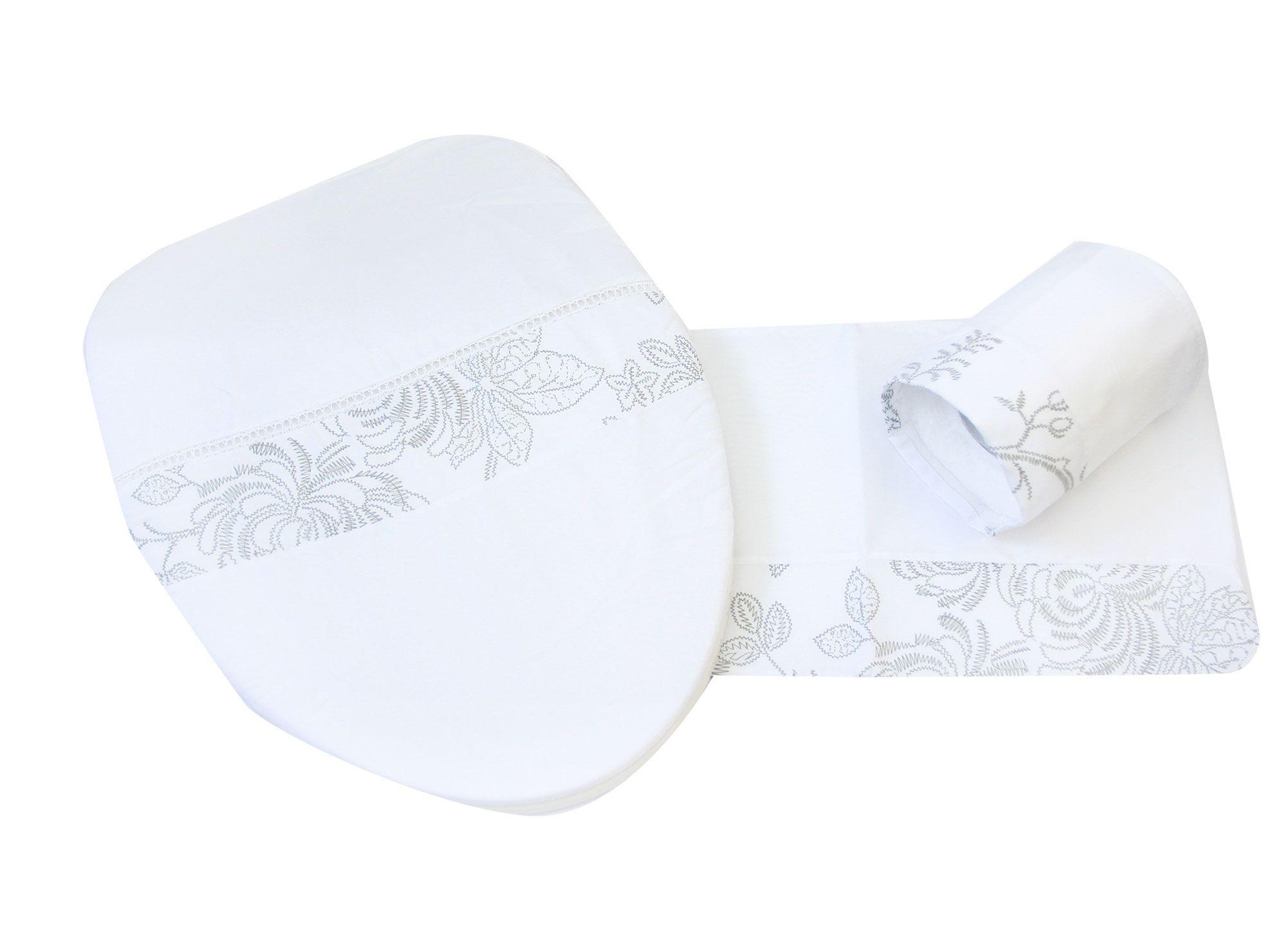 Set baño 3 piezas flor gris blanco Cotidiana-0