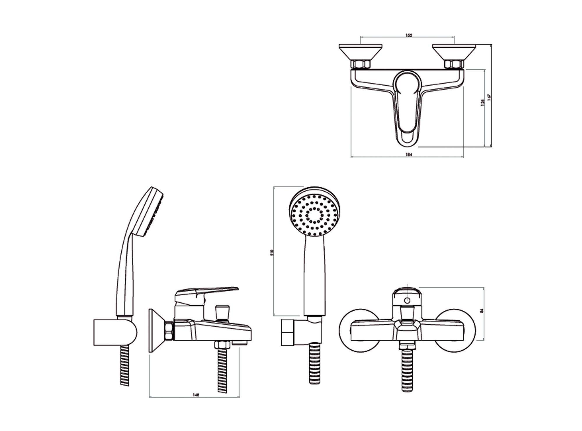 Combinación tina ducha Pádova negro mate Stretto-6